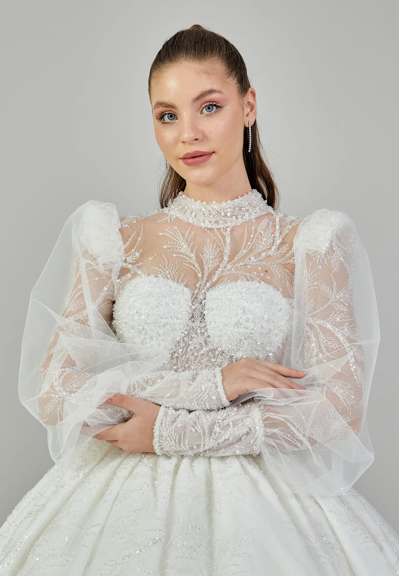 Long Sleeve Maxi Sequin Regular Wedding Dress abb24006 - Image 3