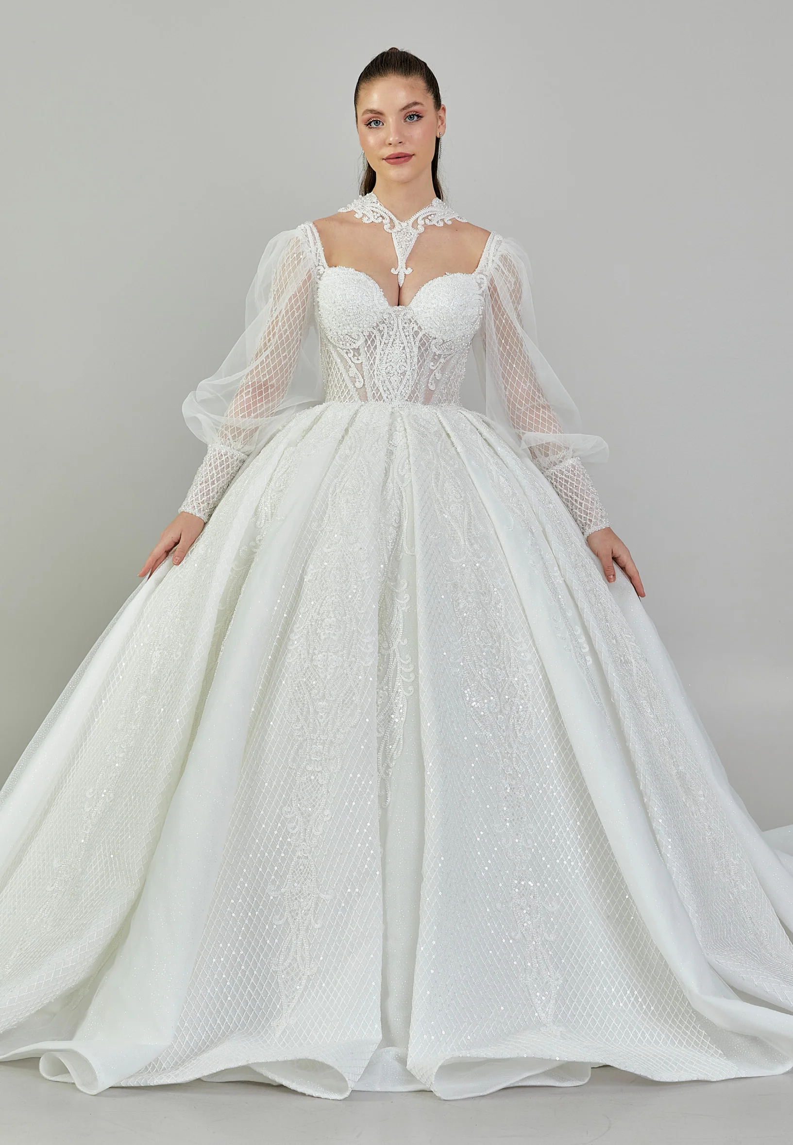 Long Sleeve Maxi Sequin Regular Wedding Dress abb24007