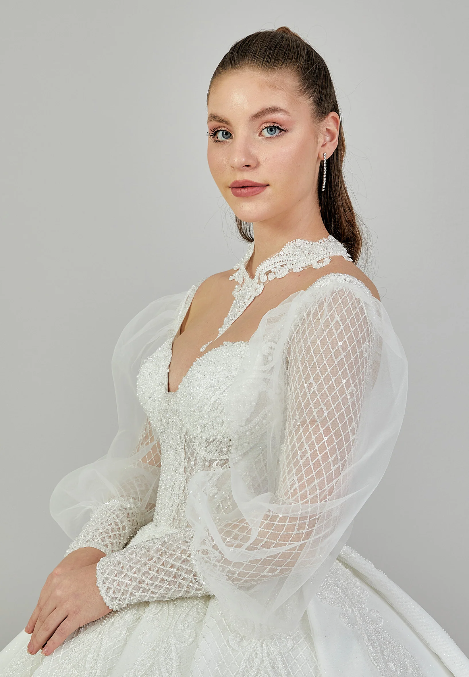 Long Sleeve Maxi Sequin Regular Wedding Dress abb24007 - Image 2