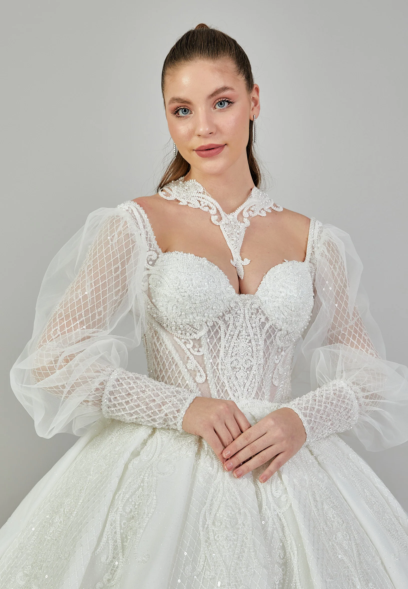 Long Sleeve Maxi Sequin Regular Wedding Dress abb24007 - Image 3