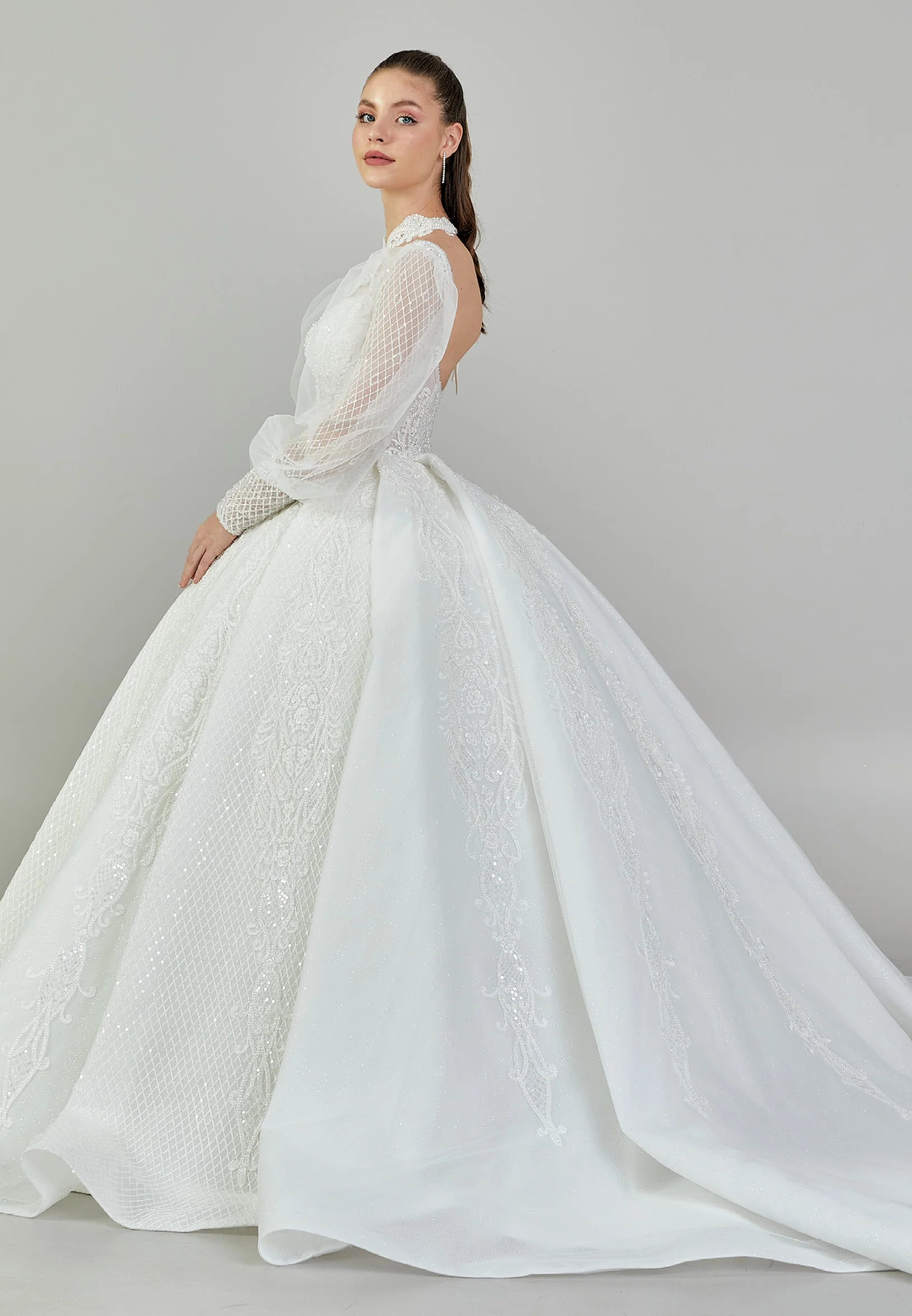 Long Sleeve Maxi Sequin Regular Wedding Dress abb24007 - Image 6