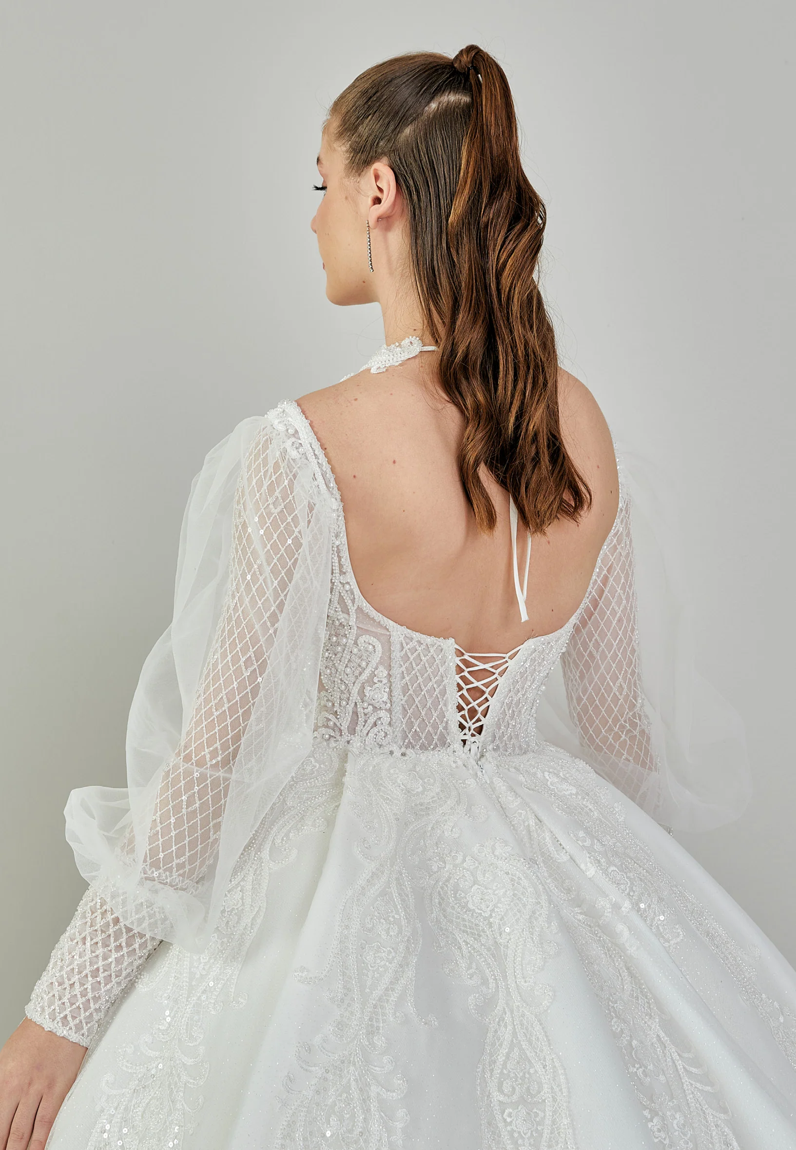 Long Sleeve Maxi Sequin Regular Wedding Dress abb24007 - Image 8