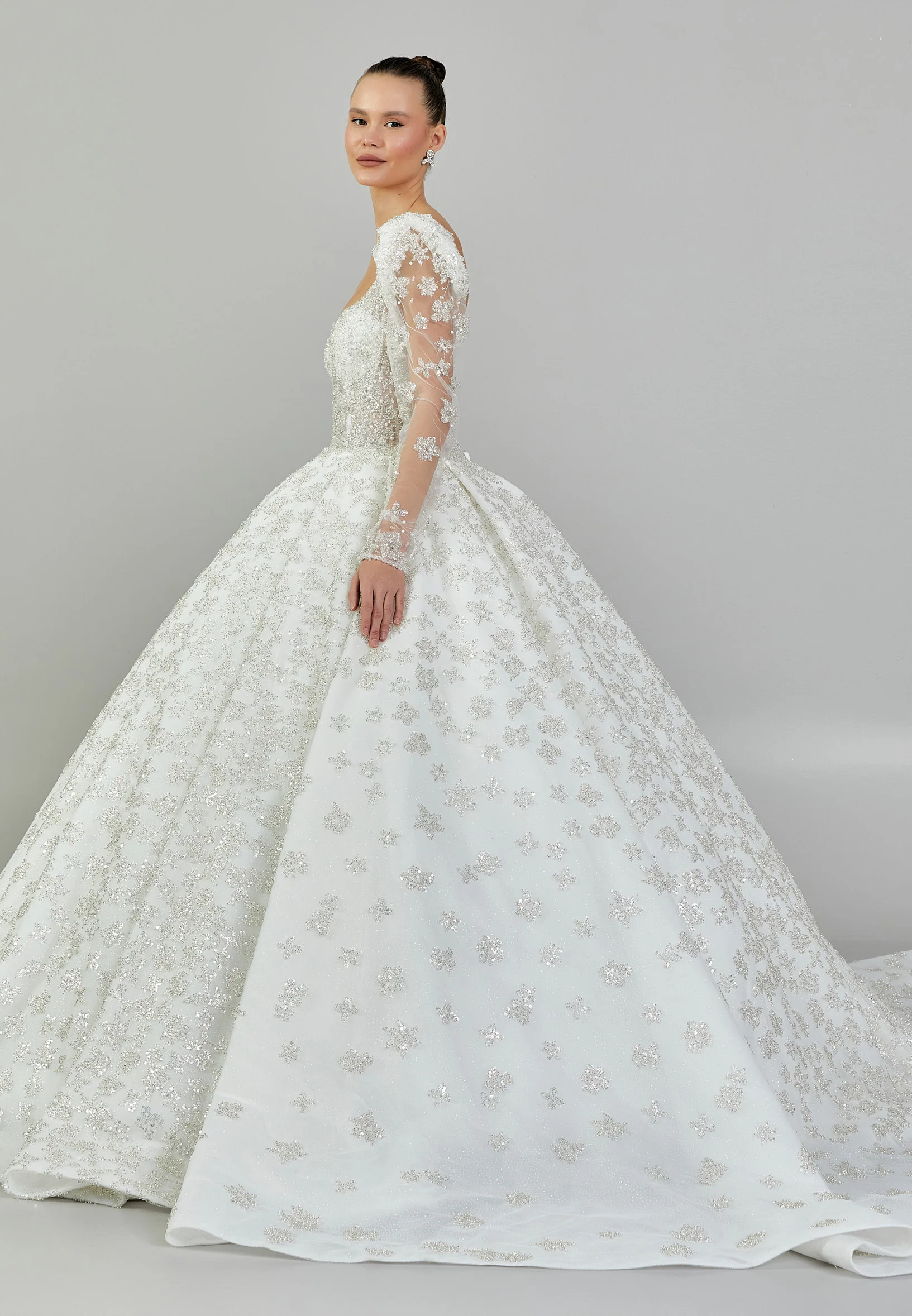 Long Sleeve Maxi Sequin Regular Wedding Dress abb24009 - Image 3