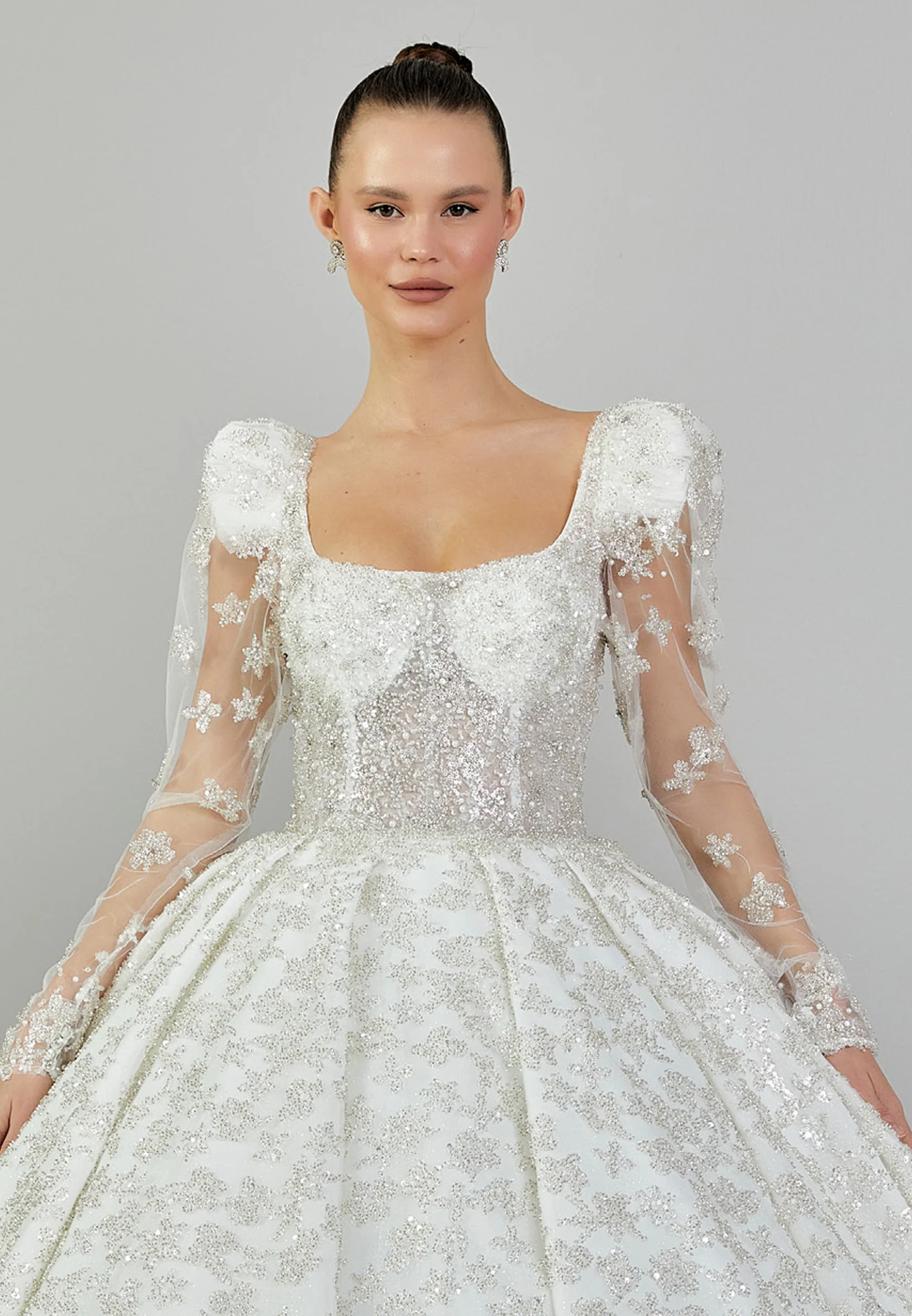 Long Sleeve Maxi Sequin Regular Wedding Dress abb24009 - Image 4