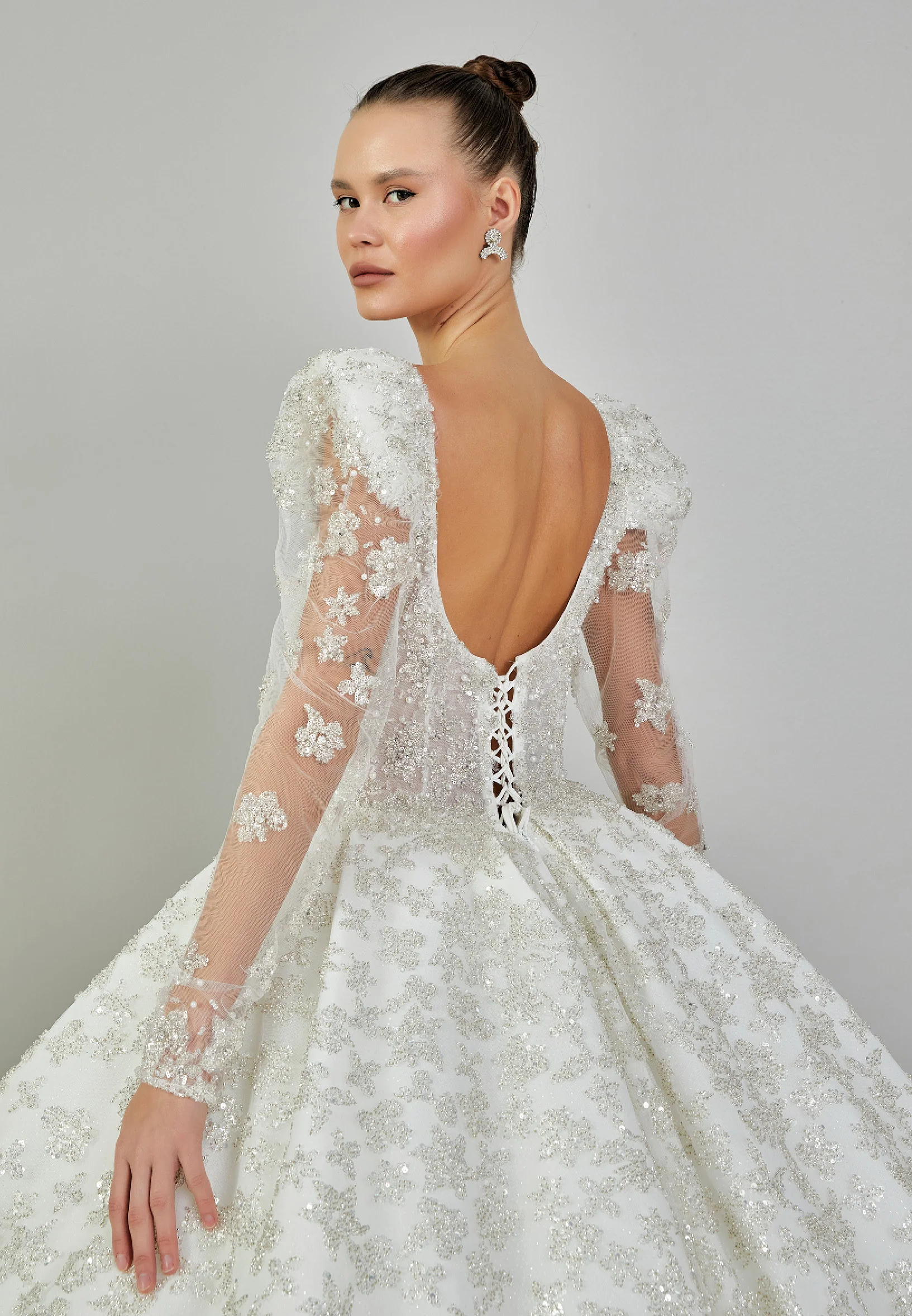 Long Sleeve Maxi Sequin Regular Wedding Dress abb24009 - Image 5