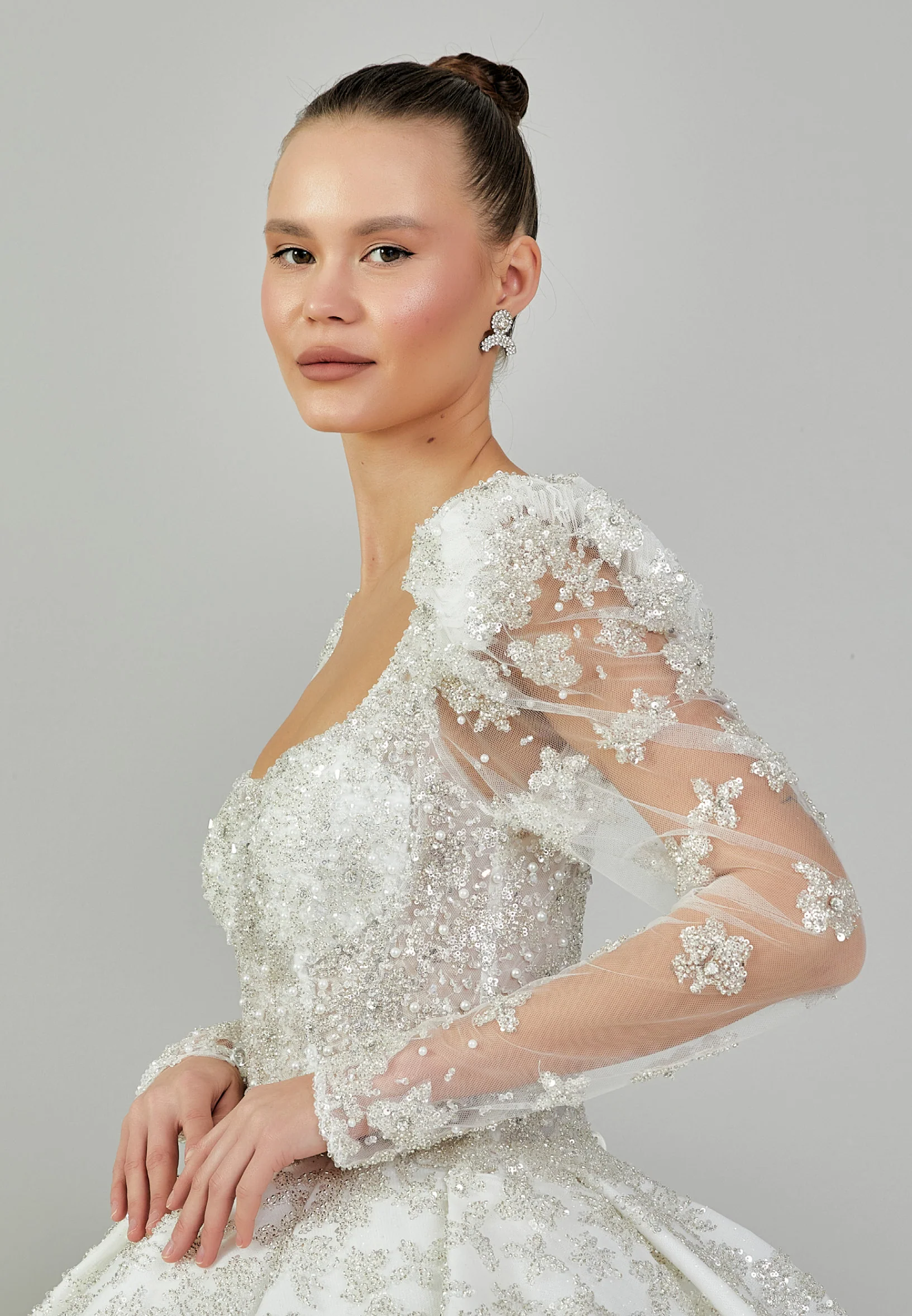 Long Sleeve Maxi Sequin Regular Wedding Dress abb24009 - Image 6