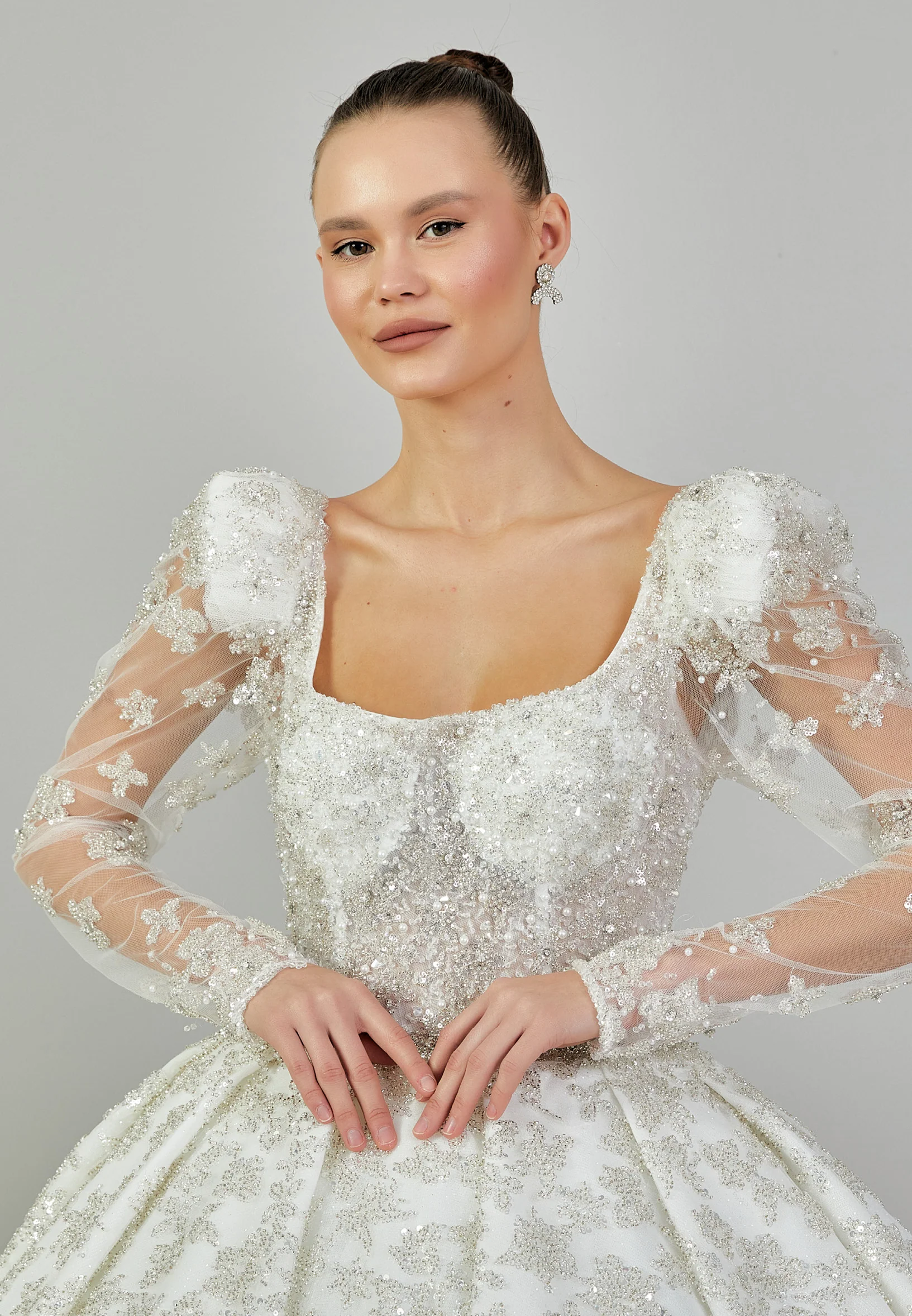 Long Sleeve Maxi Sequin Regular Wedding Dress abb24009 - Image 7