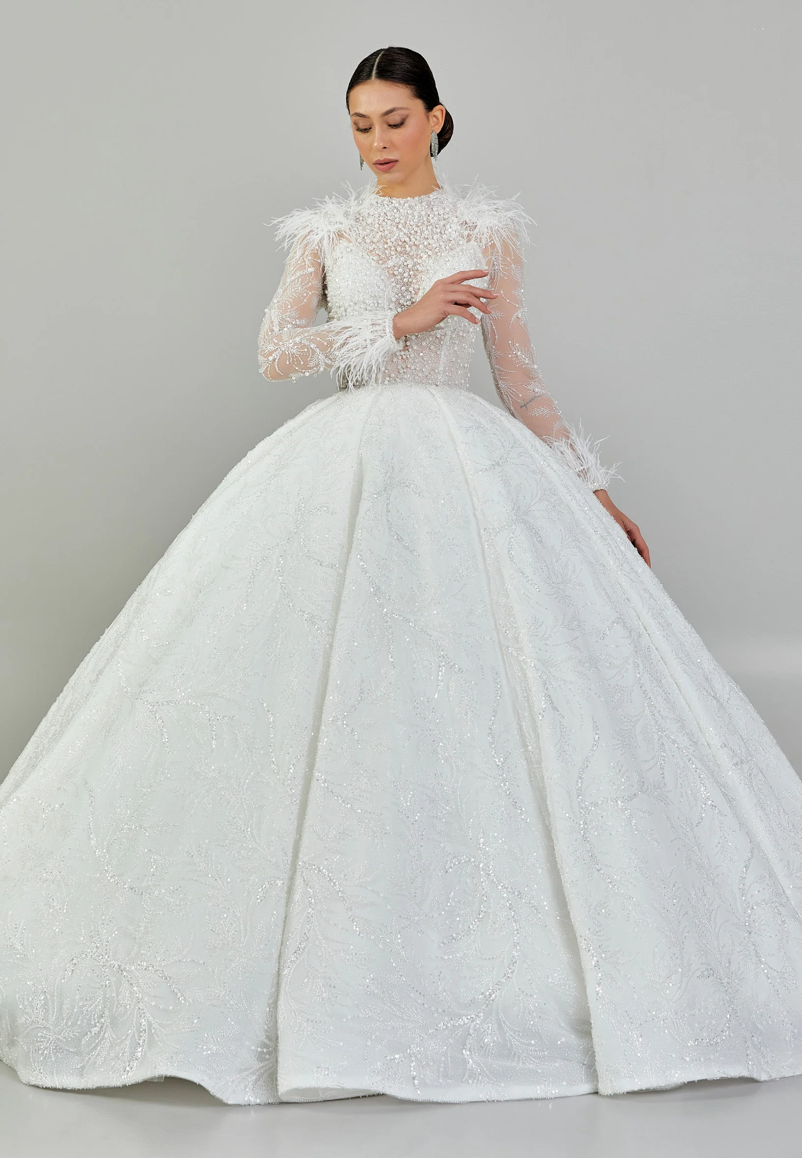 Long Sleeve Maxi Sequin Regular Wedding Dress abb24014