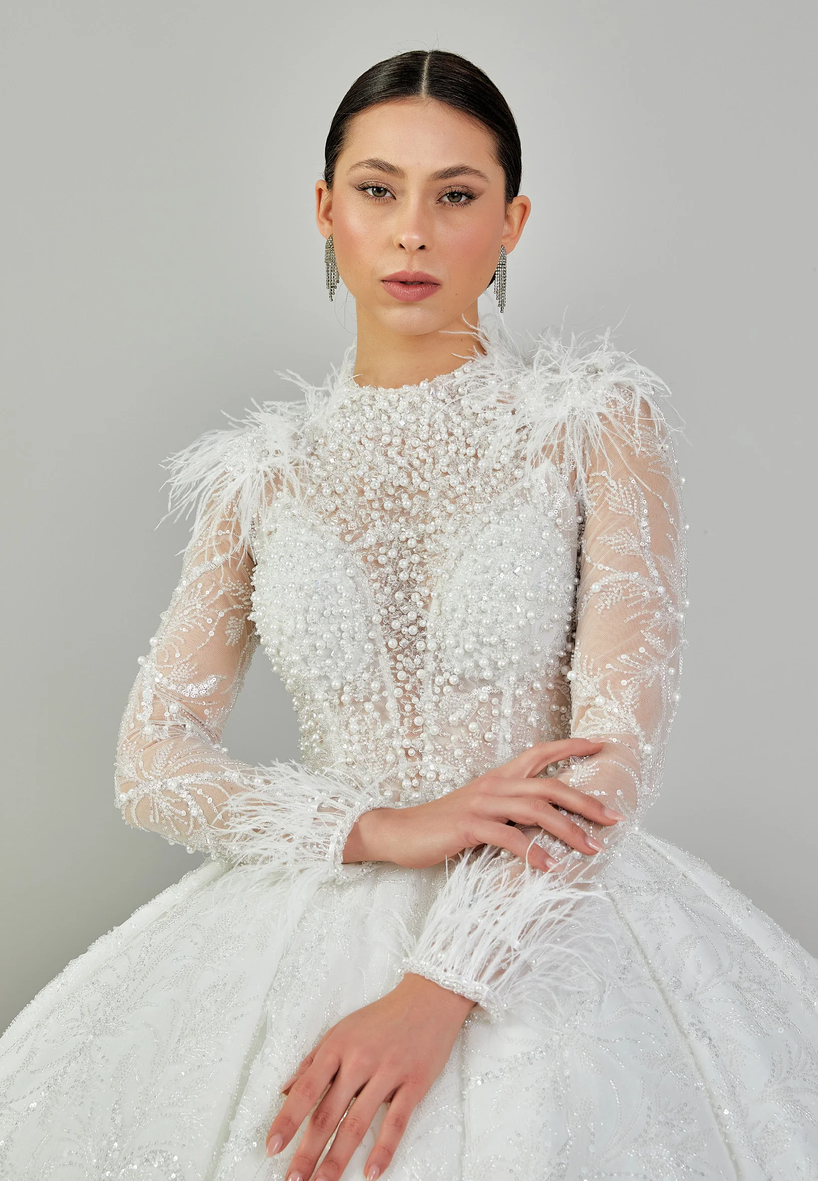 Long Sleeve Maxi Sequin Regular Wedding Dress abb24014 - Image 3