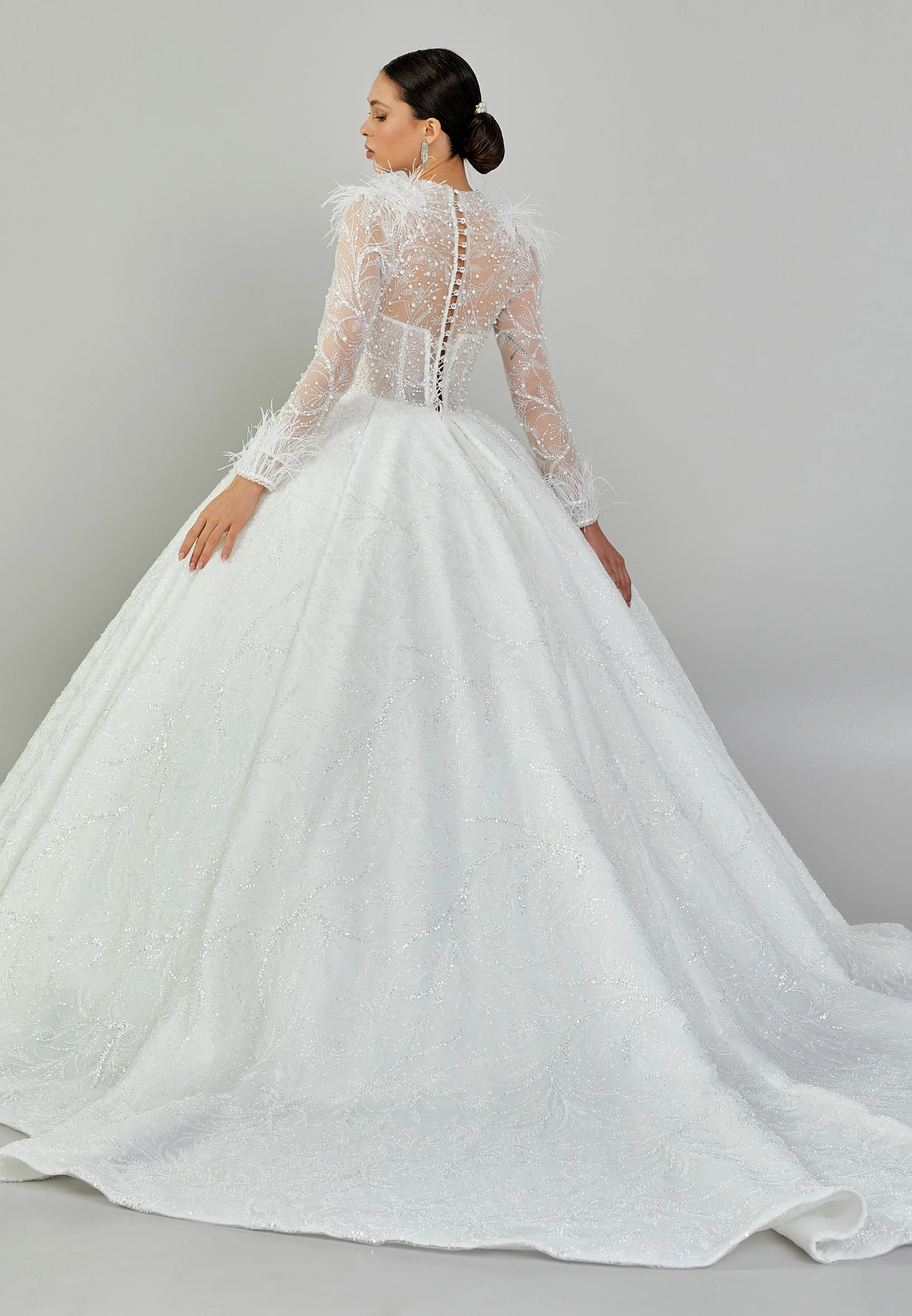 Long Sleeve Maxi Sequin Regular Wedding Dress abb24014 - Image 5