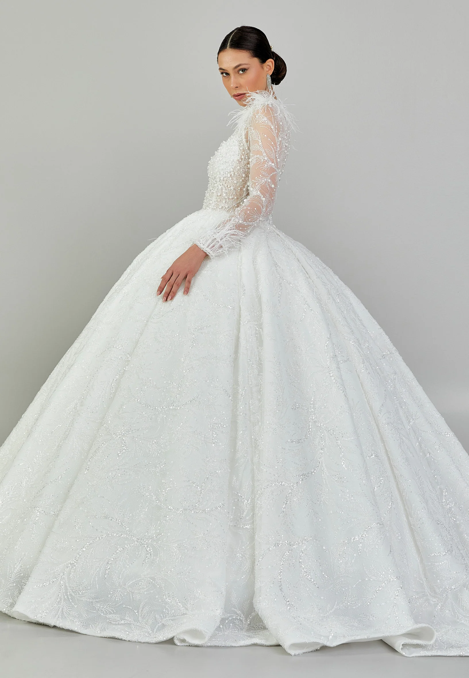 Long Sleeve Maxi Sequin Regular Wedding Dress abb24014 - Image 6