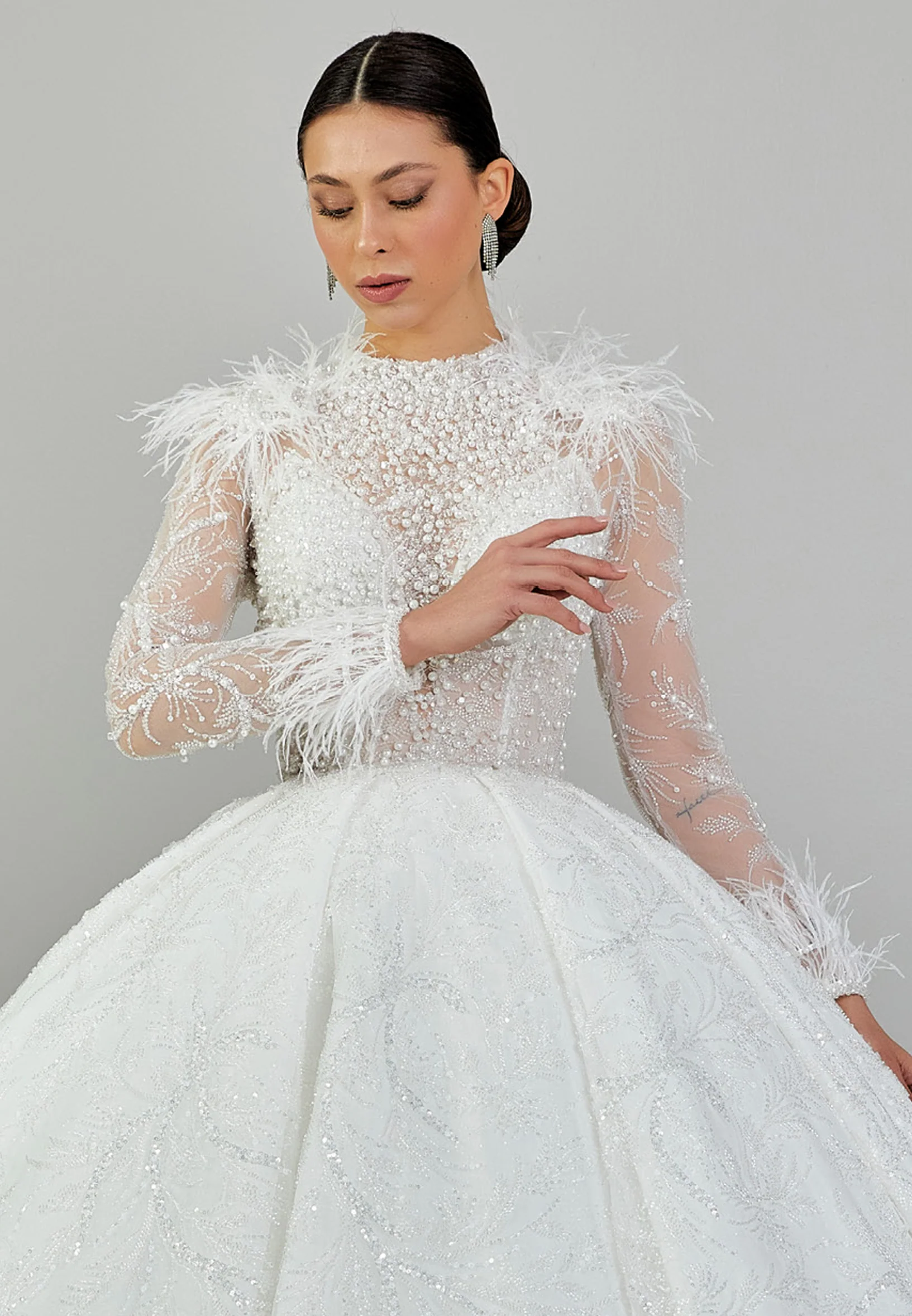 Long Sleeve Maxi Sequin Regular Wedding Dress abb24014 - Image 7