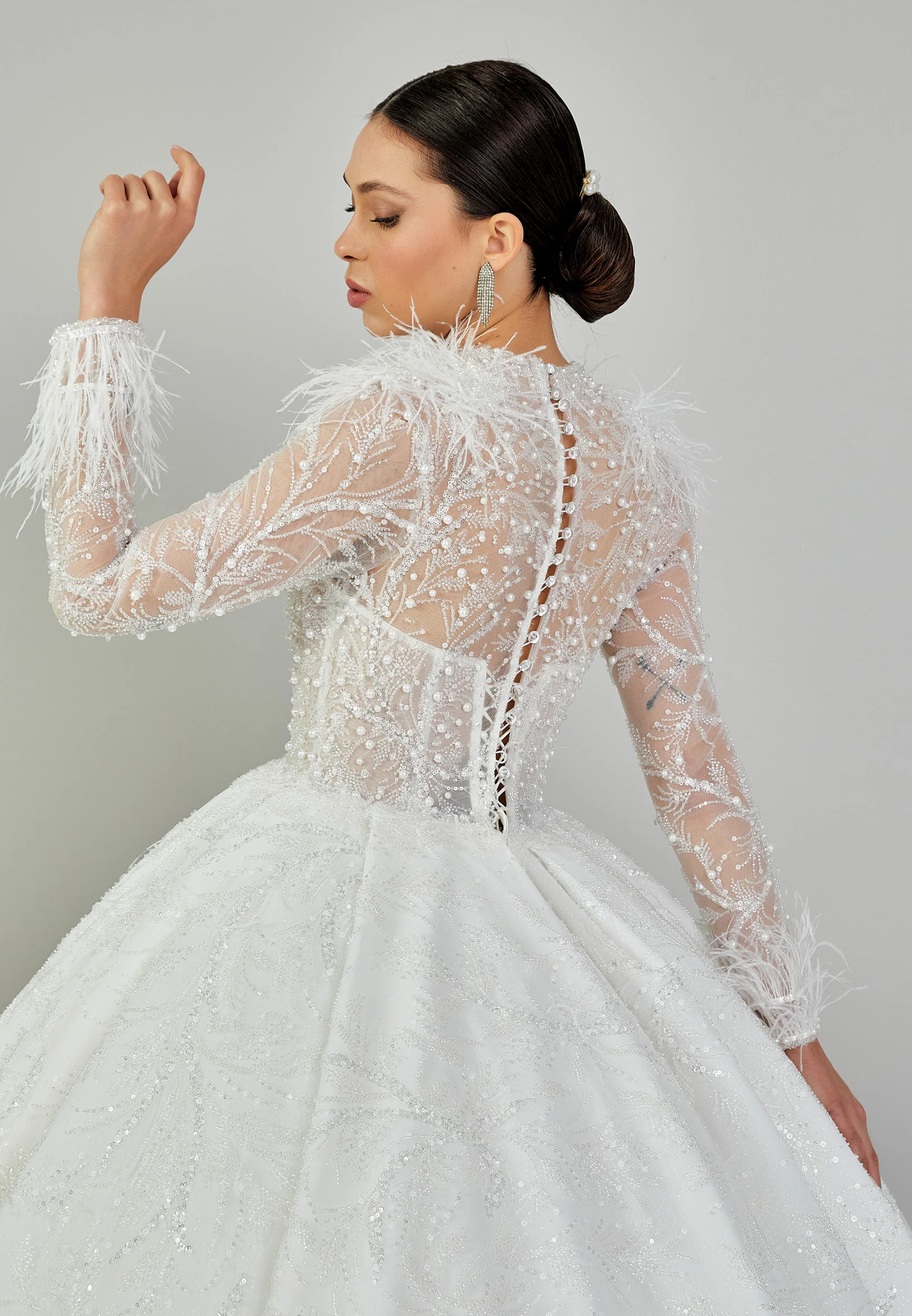 Long Sleeve Maxi Sequin Regular Wedding Dress abb24014 - Image 8