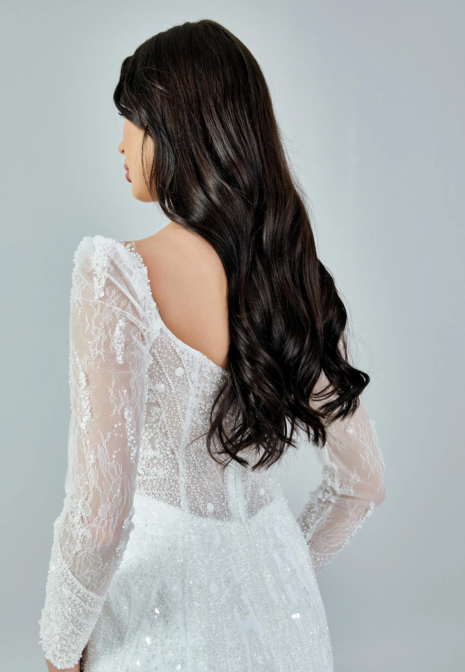 Long Sleeve Maxi Sequin Regular Wedding Dress bnc8050 - Image 3