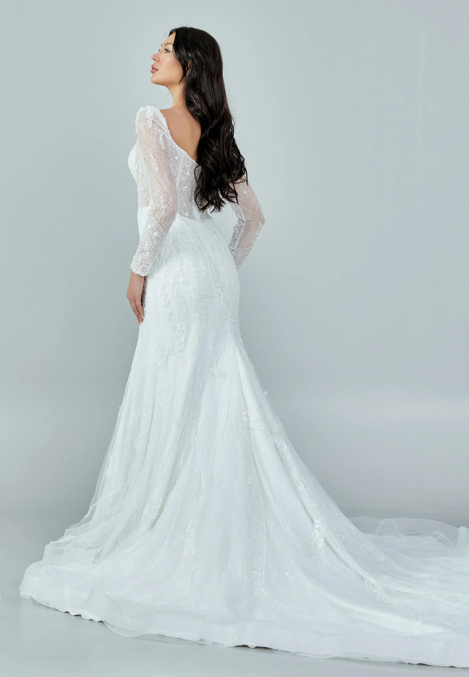 Long Sleeve Maxi Sequin Regular Wedding Dress bnc8050 - Image 5