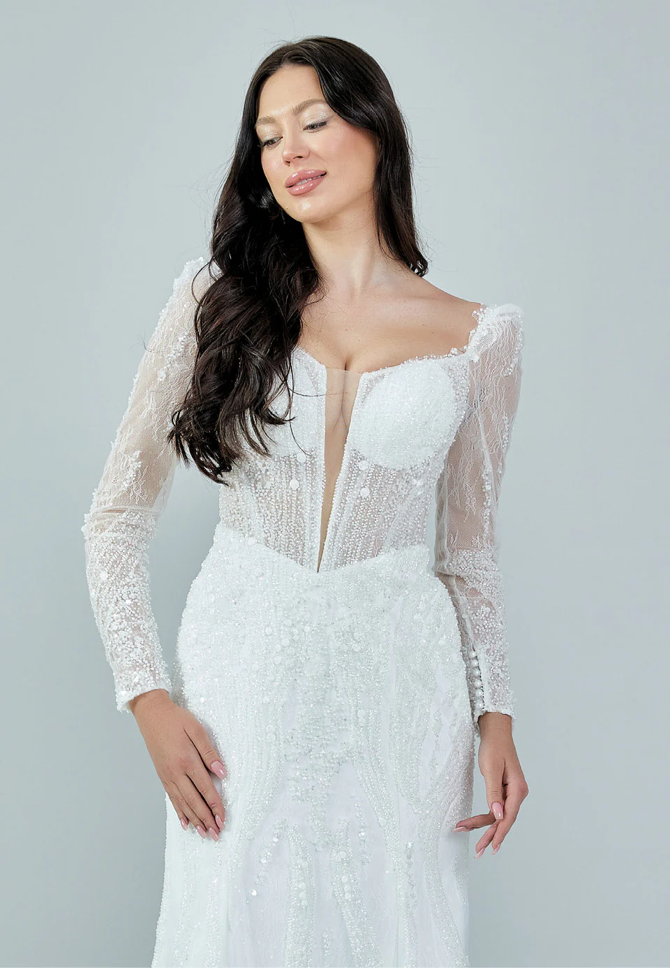 Long Sleeve Maxi Sequin Regular Wedding Dress bnc8050 - Image 7