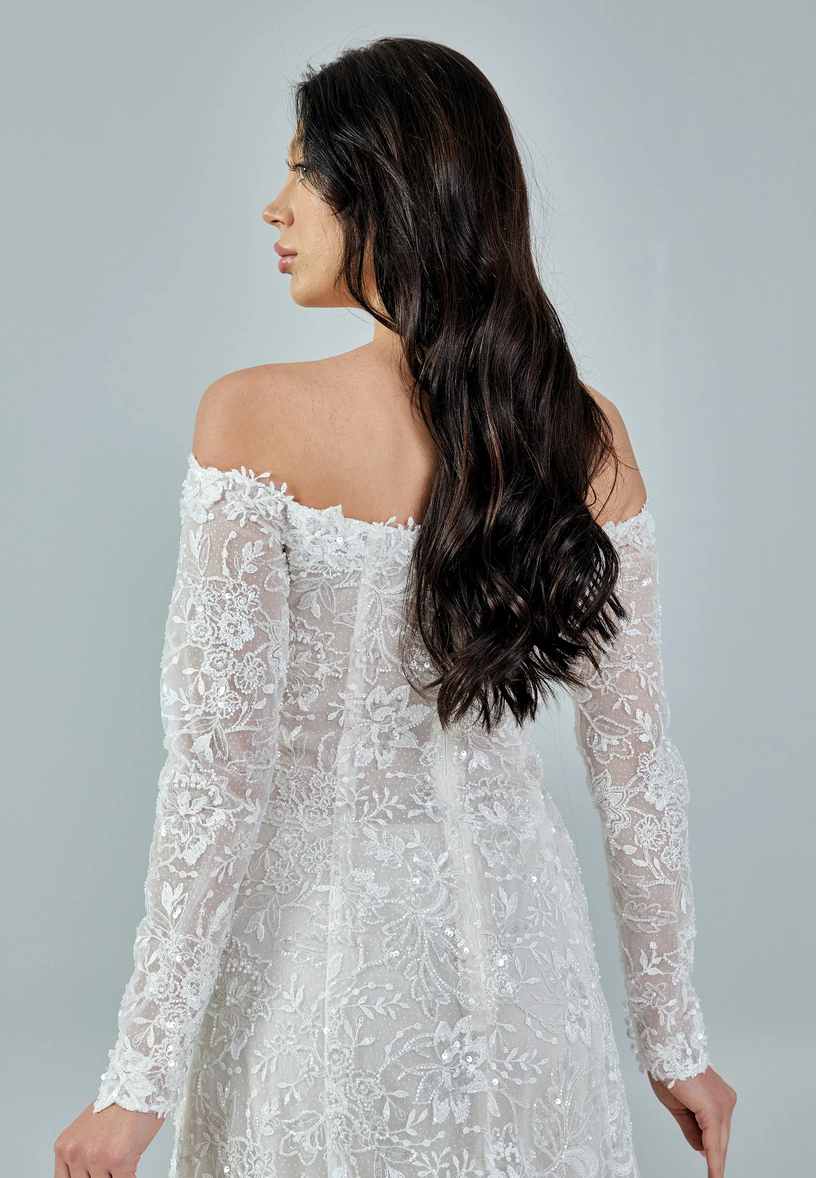 Long Sleeve Maxi Sequin Regular Wedding Dress rlb1704 - Image 3