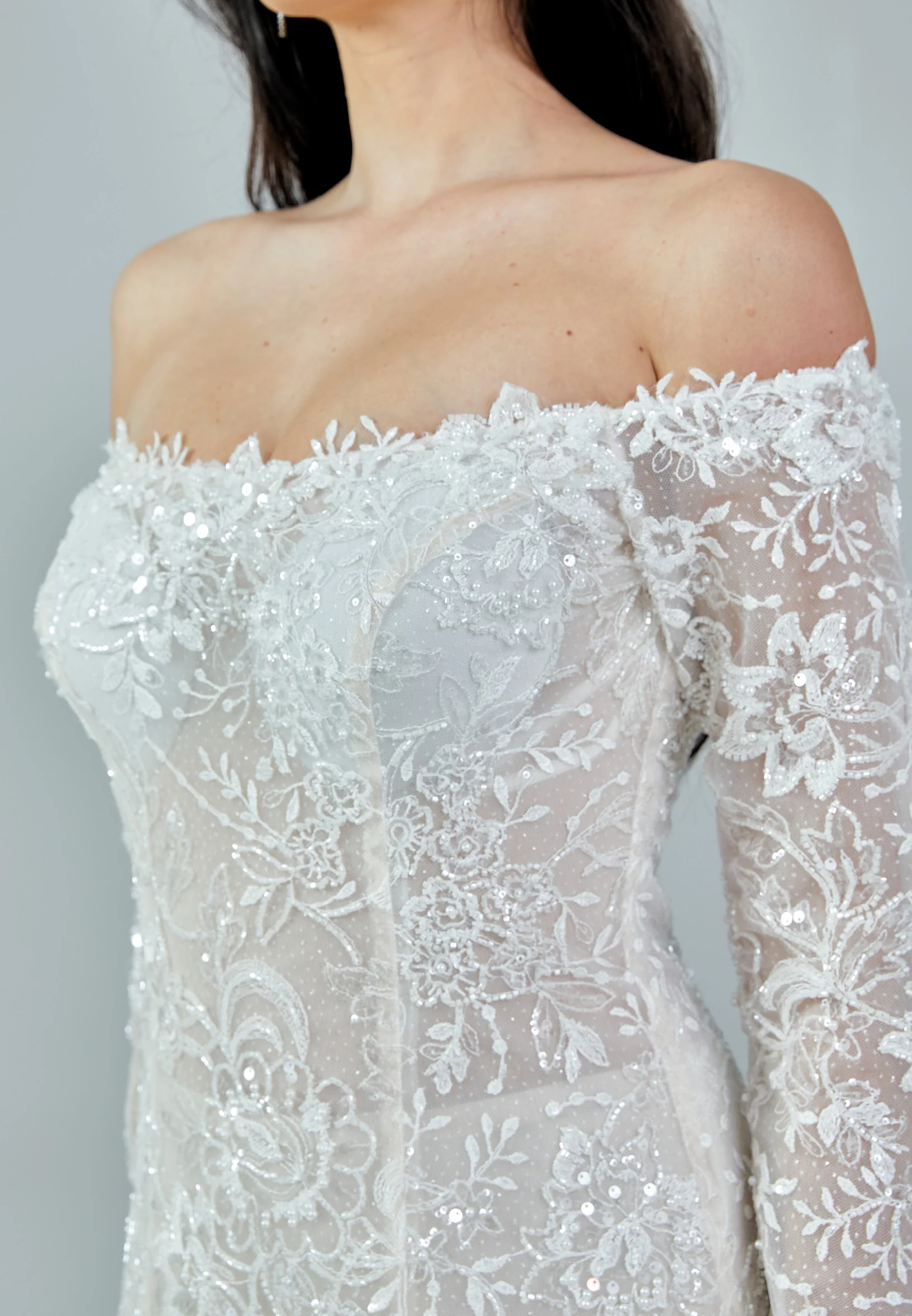 Long Sleeve Maxi Sequin Regular Wedding Dress rlb1704 - Image 4