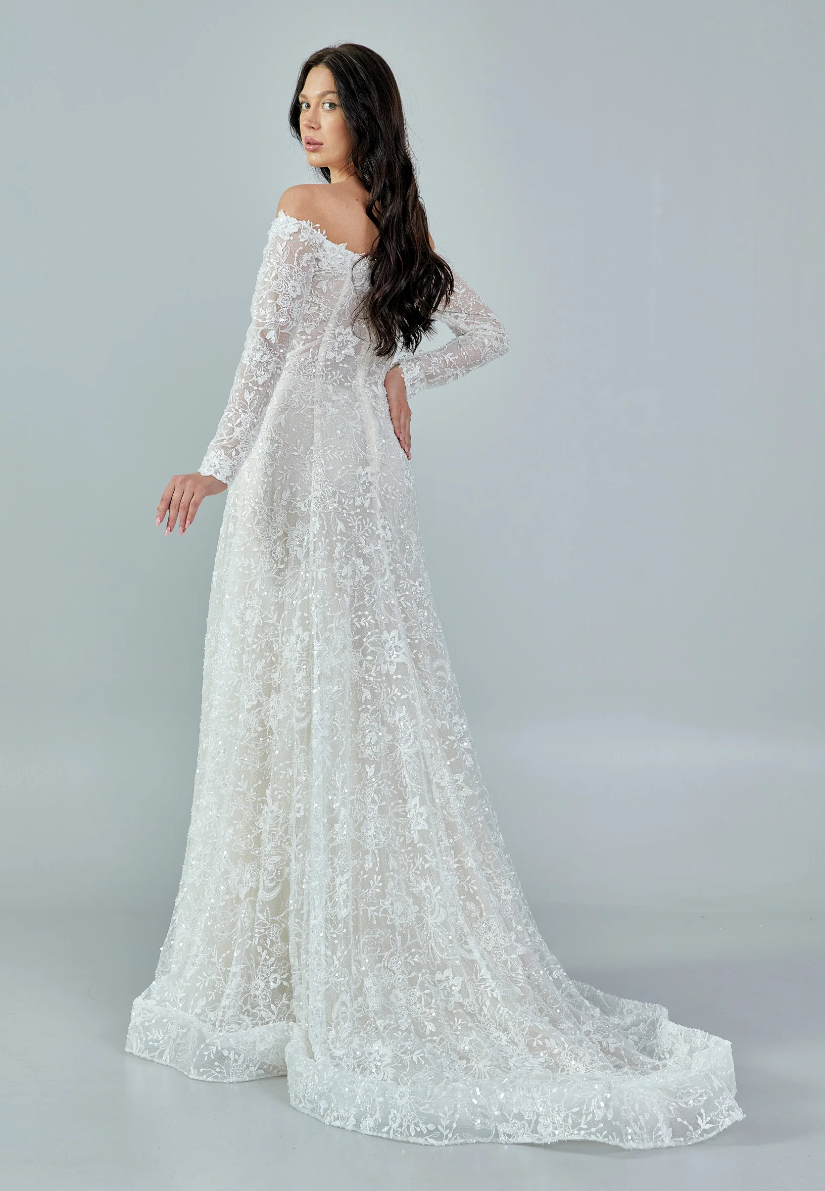 Long Sleeve Maxi Sequin Regular Wedding Dress rlb1704 - Image 5