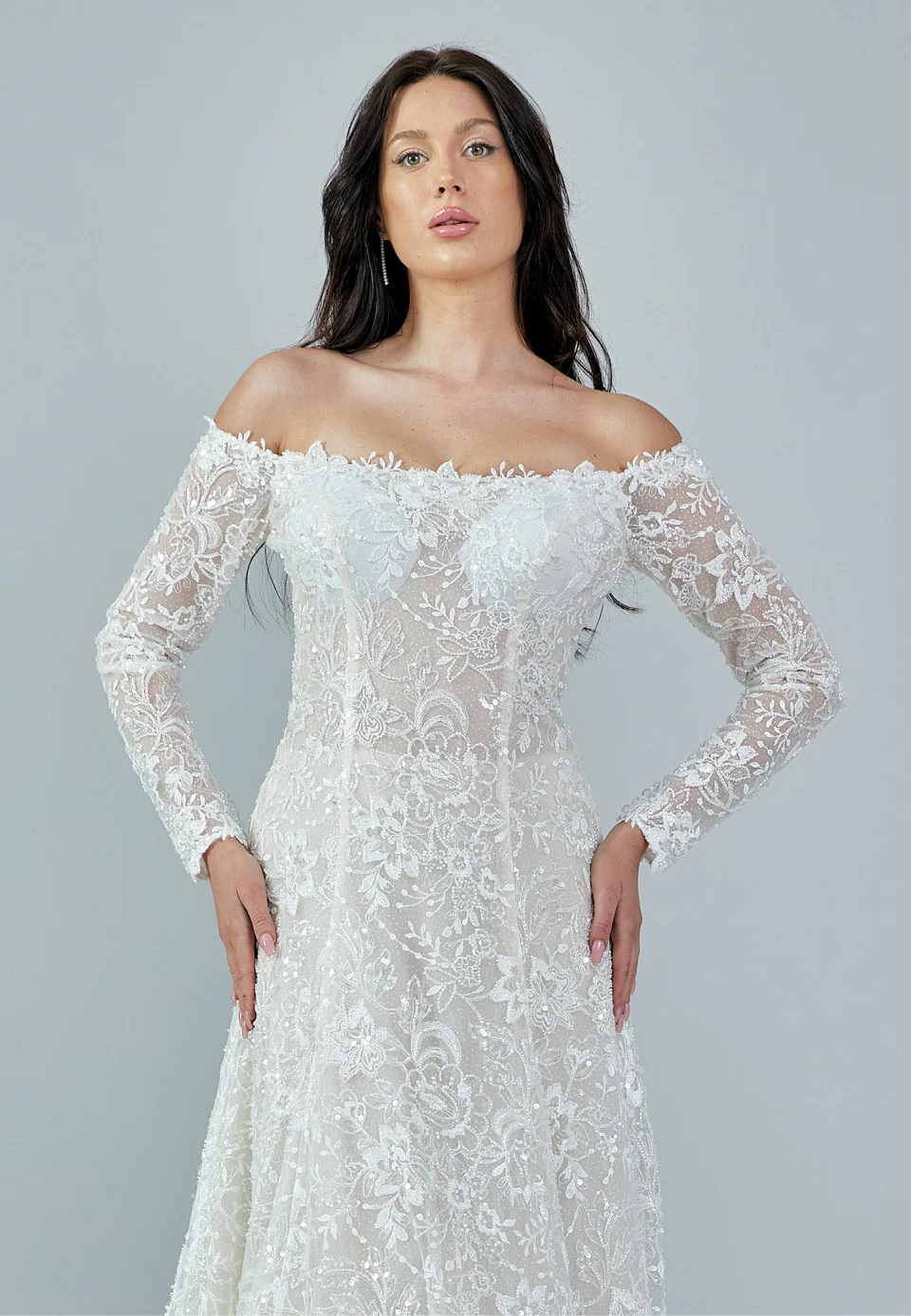 Long Sleeve Maxi Sequin Regular Wedding Dress rlb1704 - Image 7
