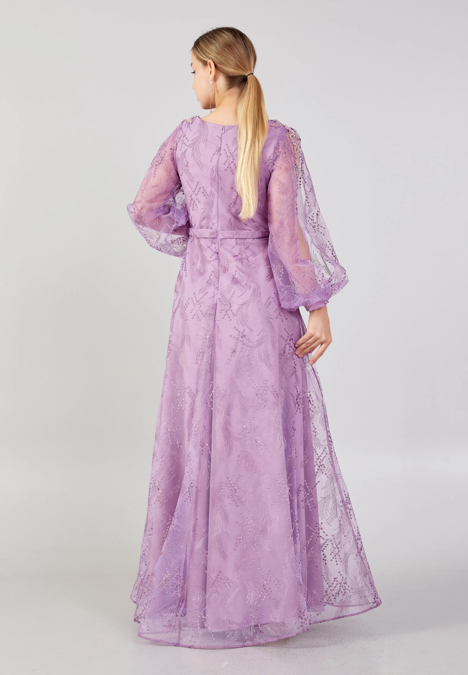Long Sleeve Maxi Tulle A - Line Plus Size Prom Dress bql2415 - Image 10