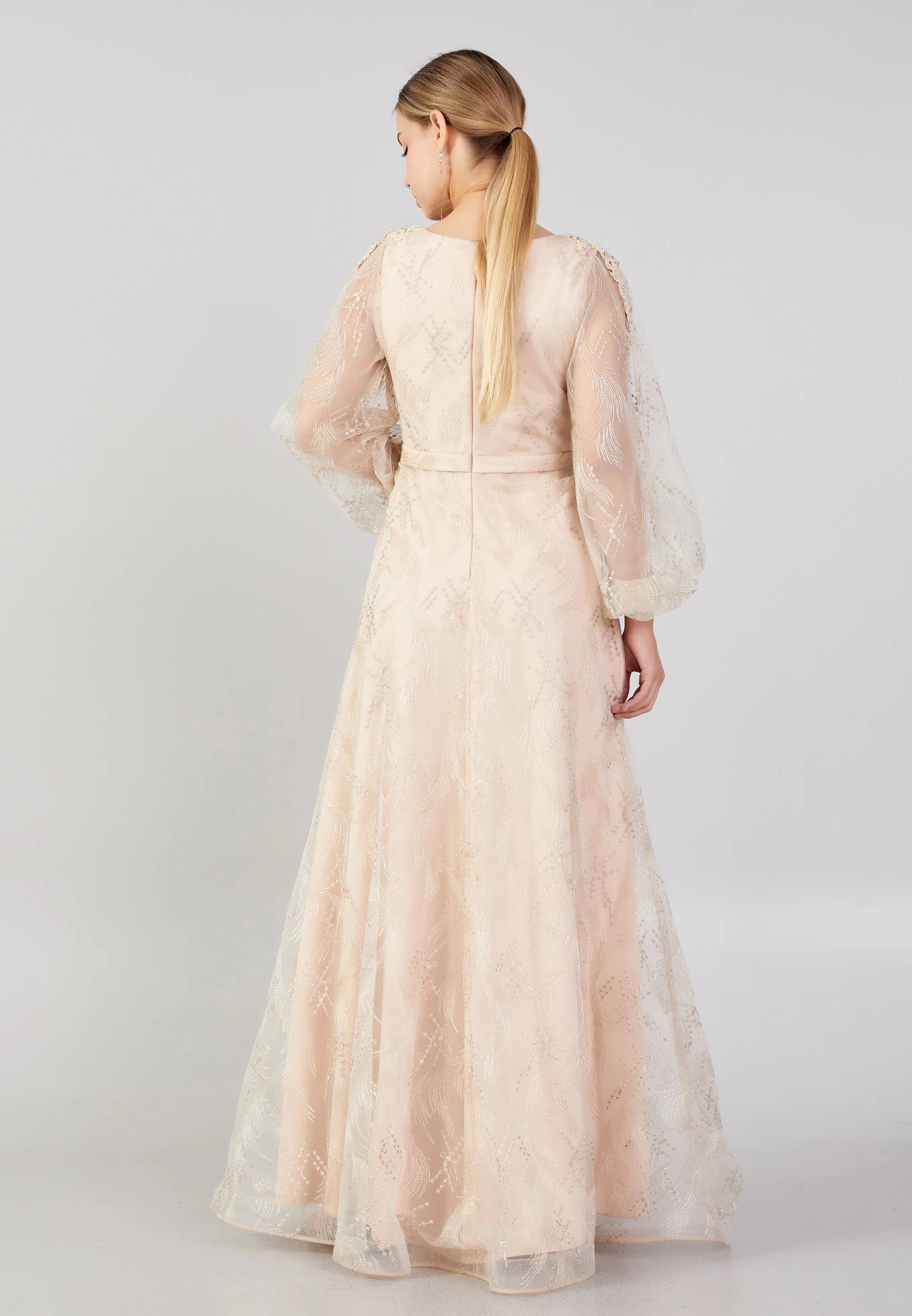 Long Sleeve Maxi Tulle A - Line Plus Size Prom Dress bql2415 - Image 3