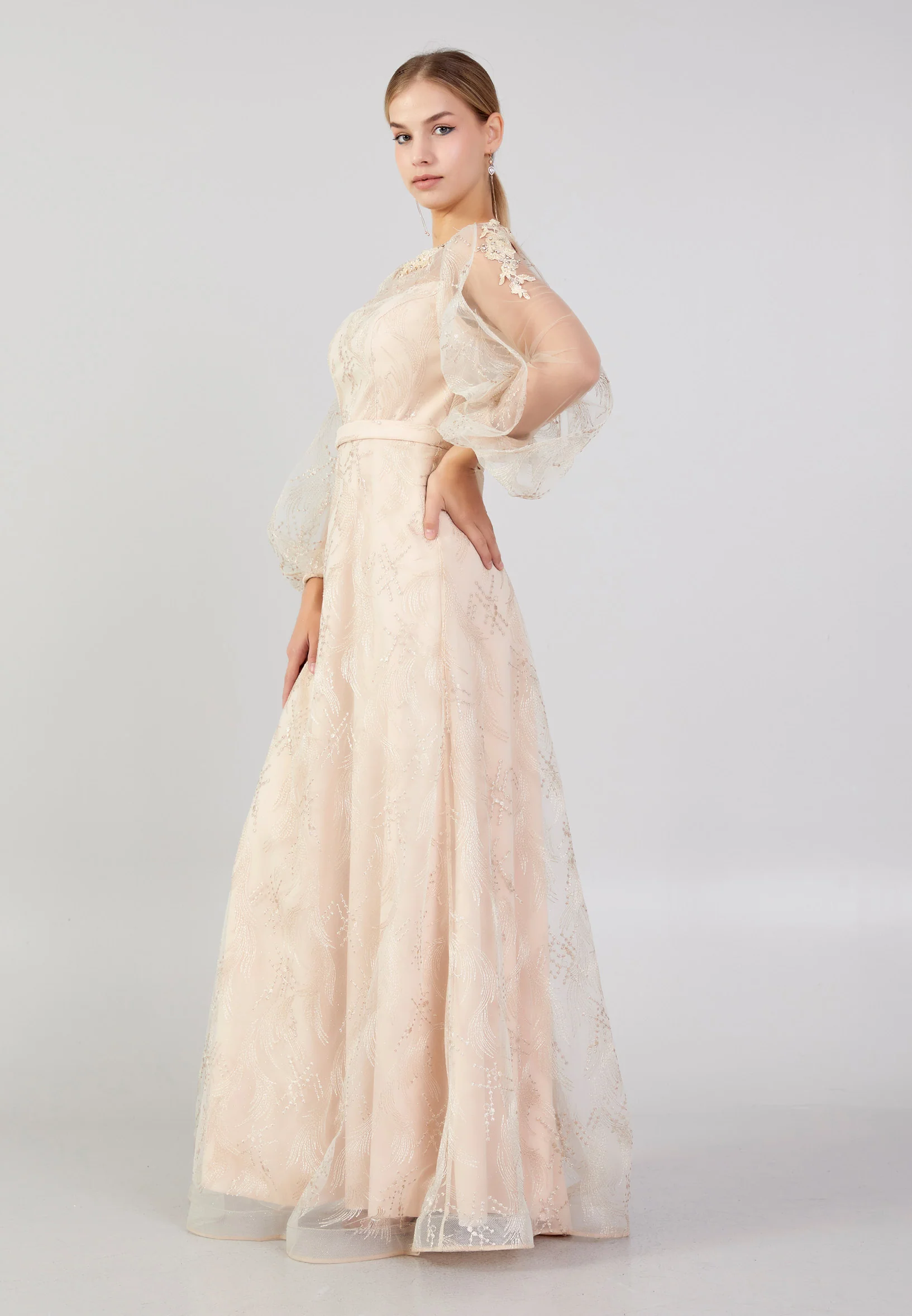 Long Sleeve Maxi Tulle A - Line Plus Size Prom Dress bql2415 - Image 4