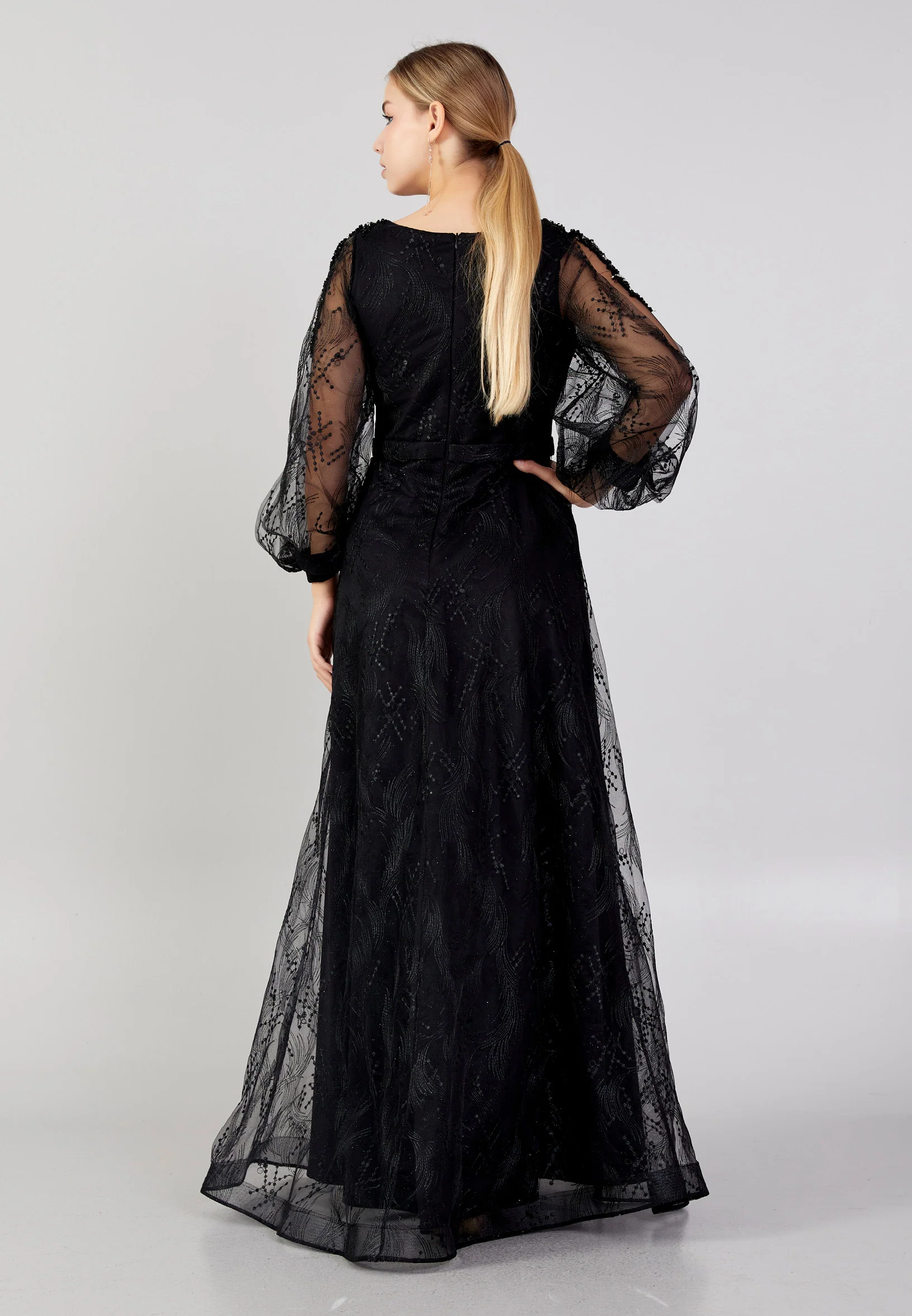 Long Sleeve Maxi Tulle A - Line Plus Size Prom Dress bql2415 - Image 6