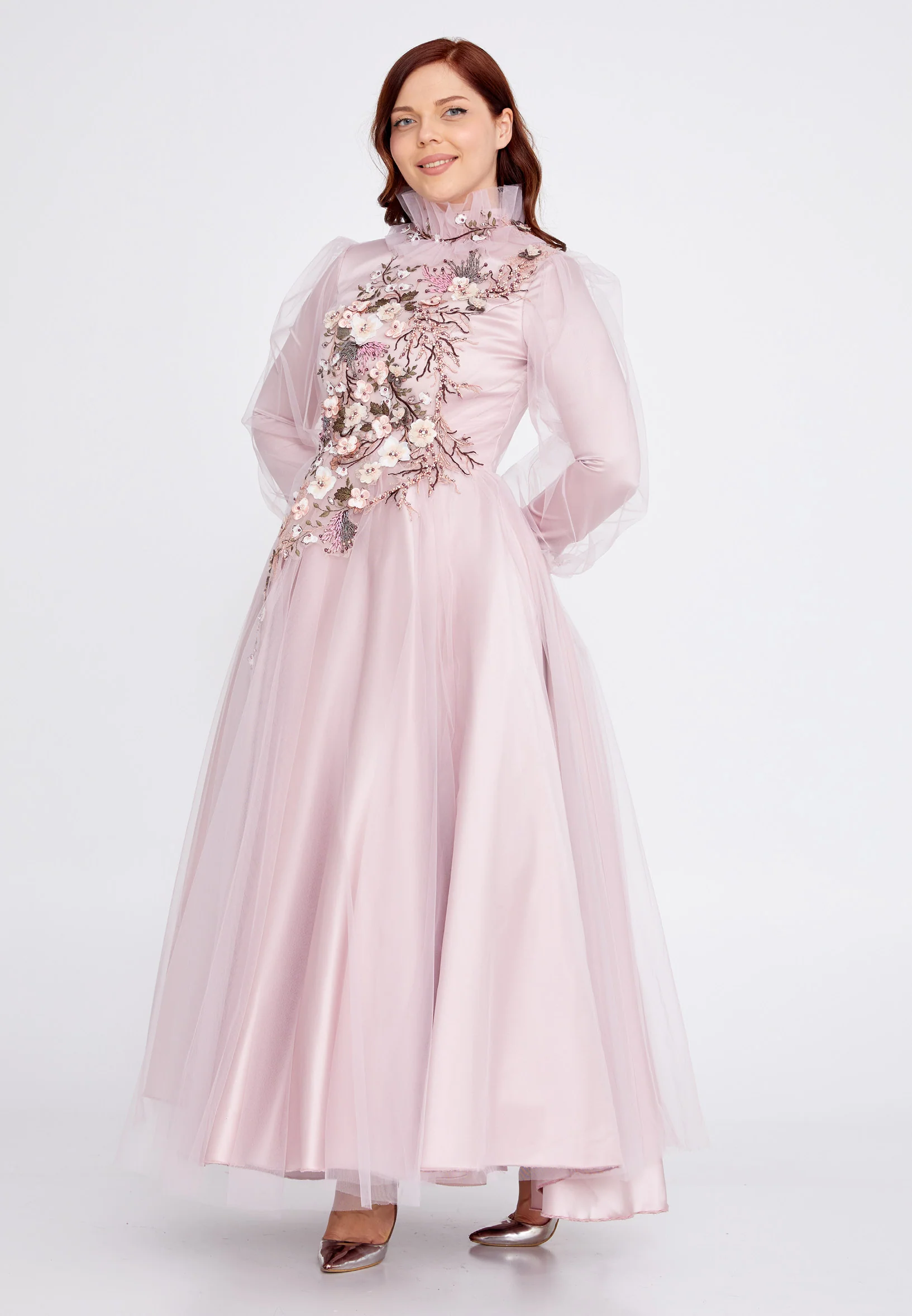 Long Sleeve Maxi Tulle A - Line Plus Size Prom Dress gzk7018-1 - Image 11