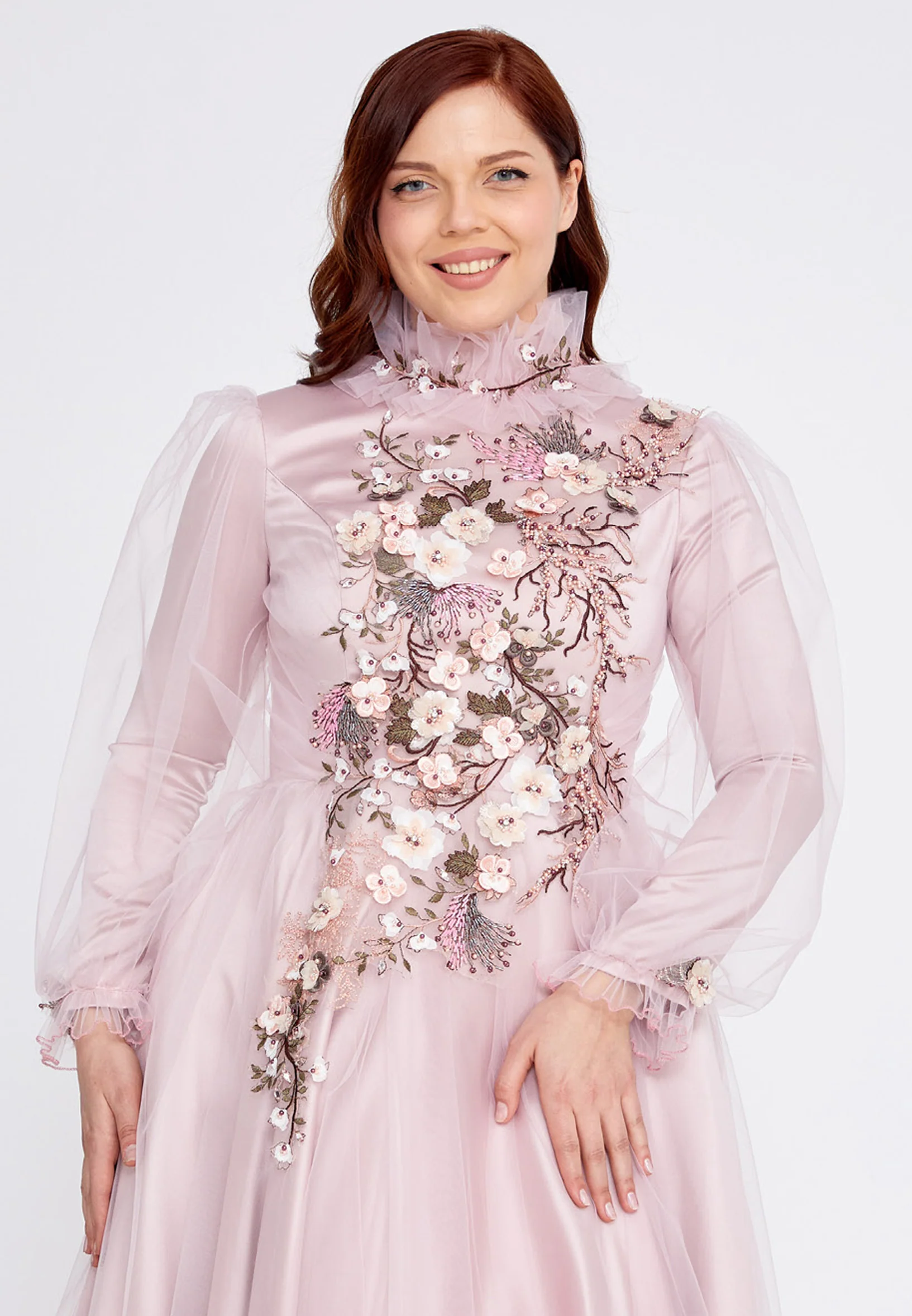 Long Sleeve Maxi Tulle A - Line Plus Size Prom Dress gzk7018-1 - Image 12