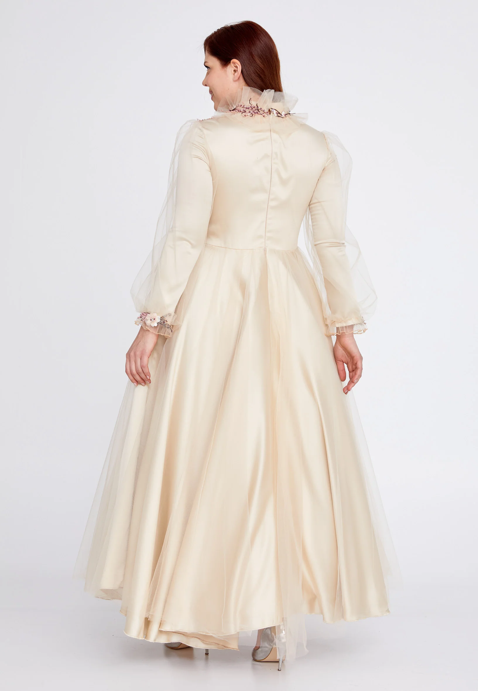 Long Sleeve Maxi Tulle A - Line Plus Size Prom Dress gzk7018-1 - Image 2