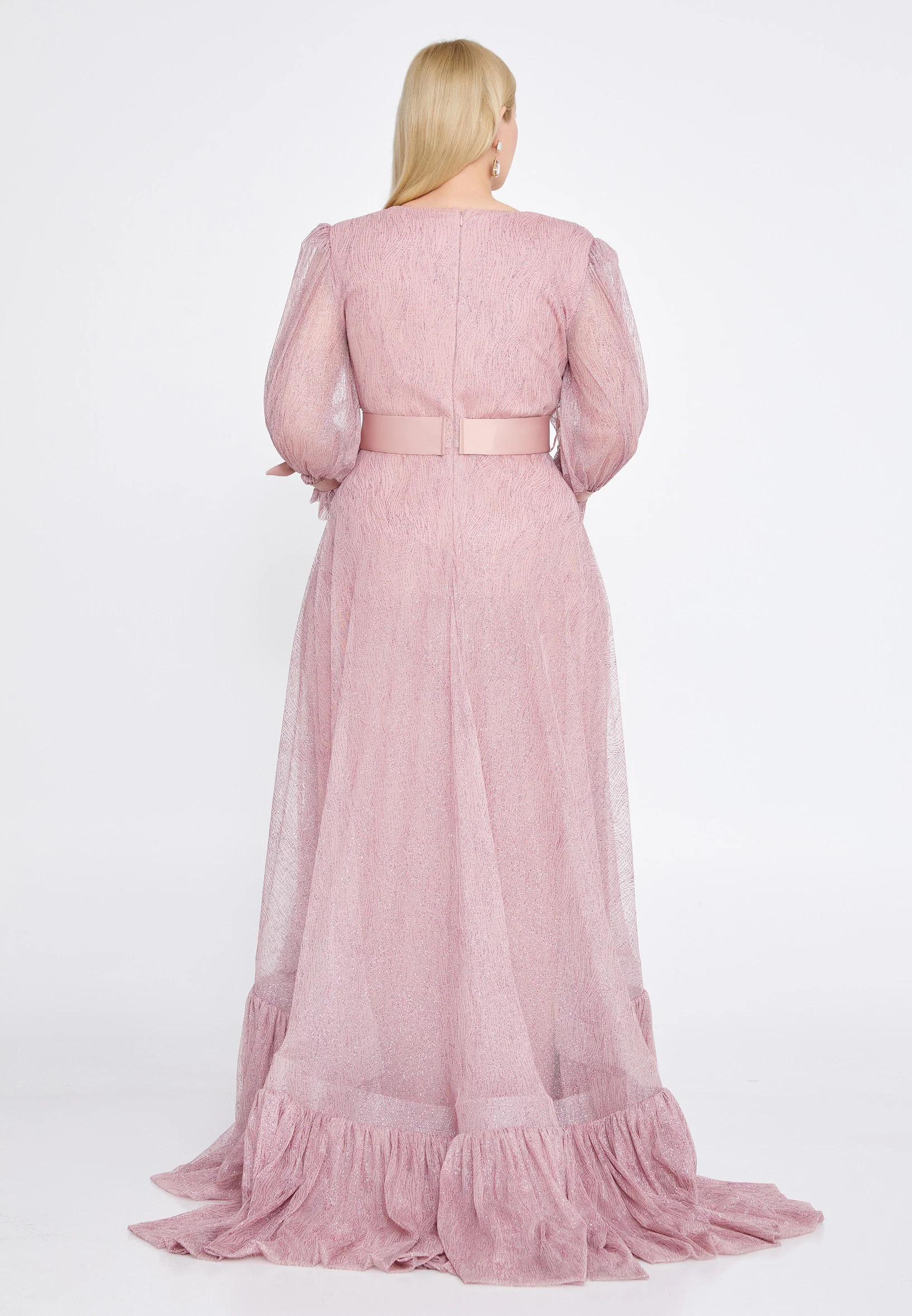 Long Sleeve Maxi Tulle A - Line Plus Size Prom Dress mtn2236-b - Image 15