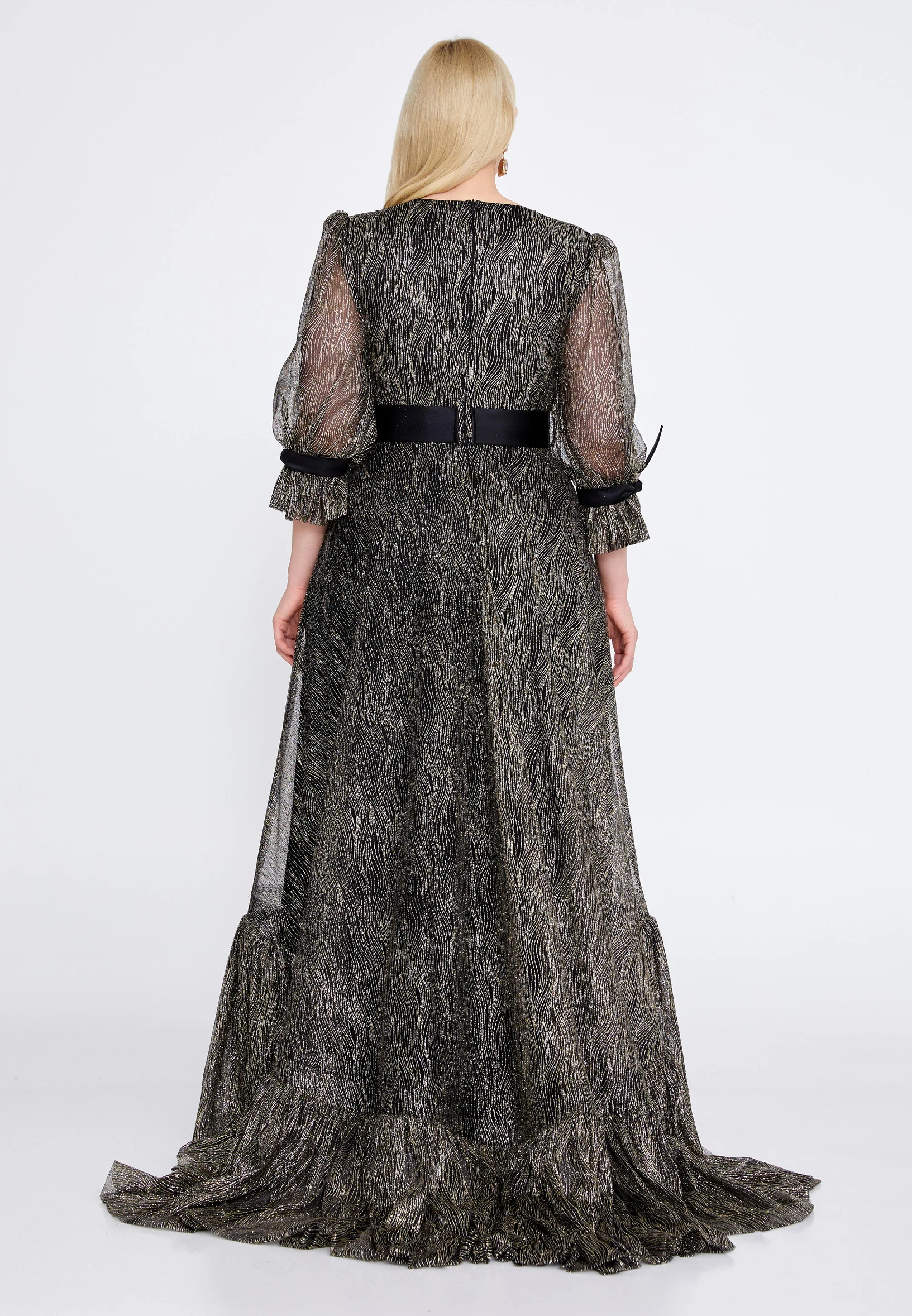 Long Sleeve Maxi Tulle A - Line Plus Size Prom Dress mtn2236-b - Image 3