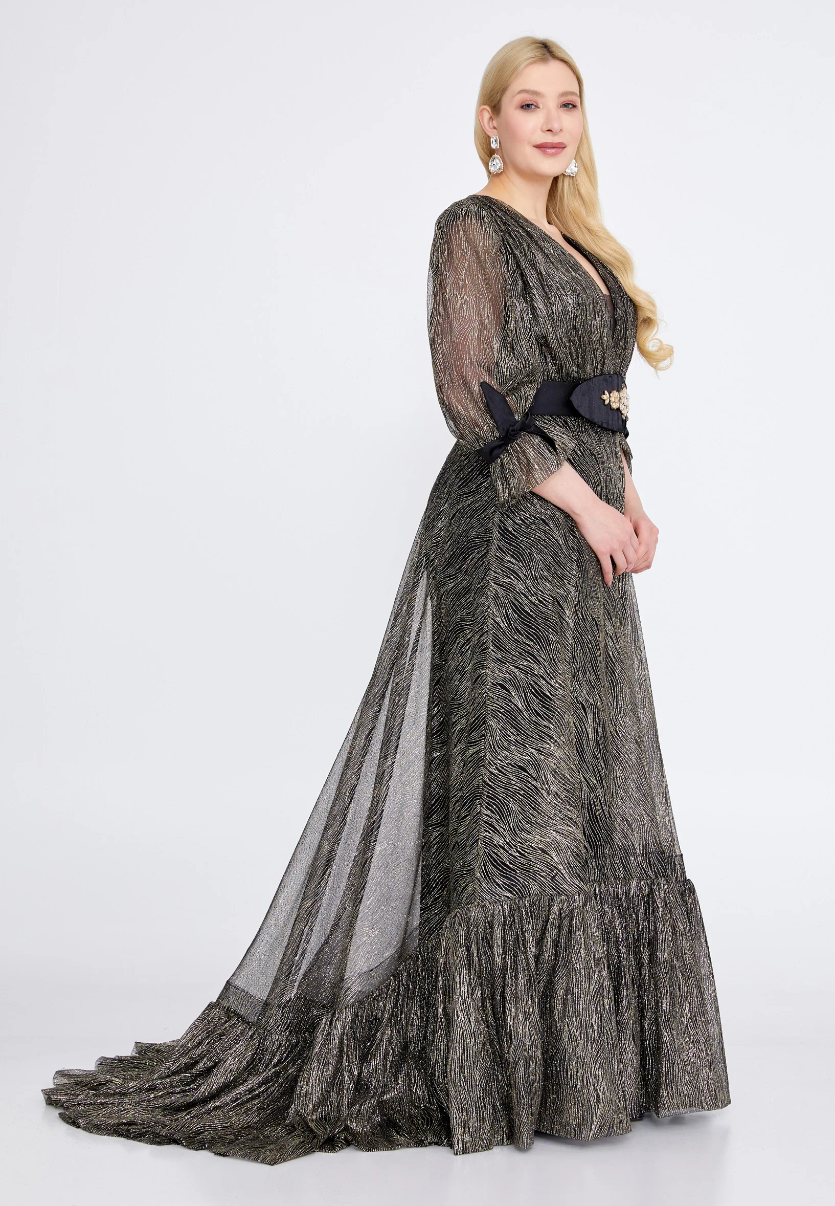 Long Sleeve Maxi Tulle A - Line Plus Size Prom Dress mtn2236-b - Image 4