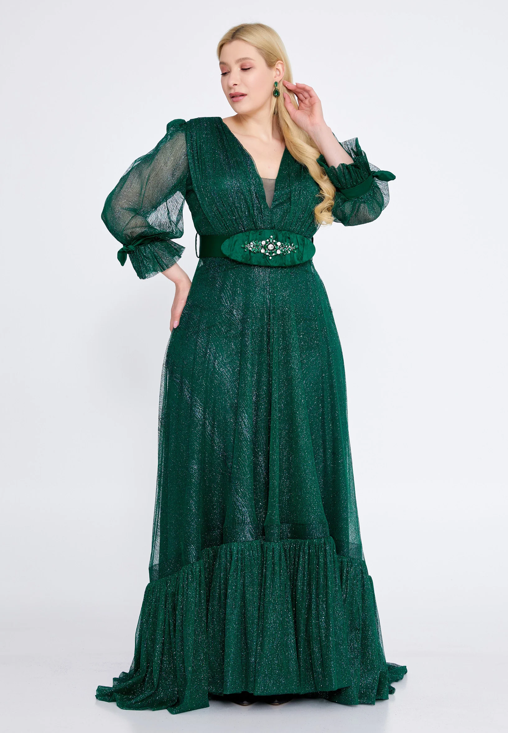Long Sleeve Maxi Tulle A - Line Plus Size Prom Dress mtn2236-b - Image 7