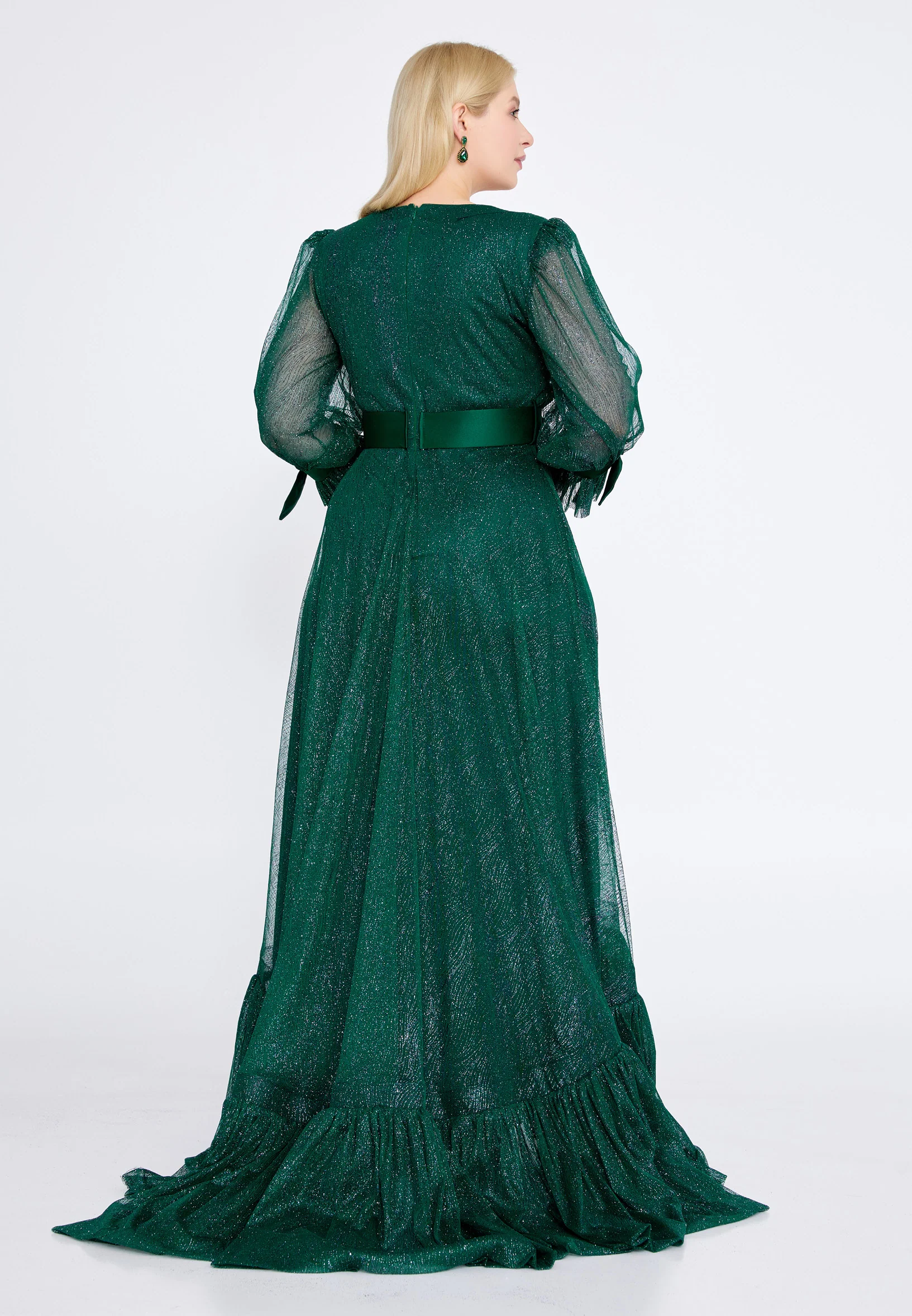Long Sleeve Maxi Tulle A - Line Plus Size Prom Dress mtn2236-b - Image 9
