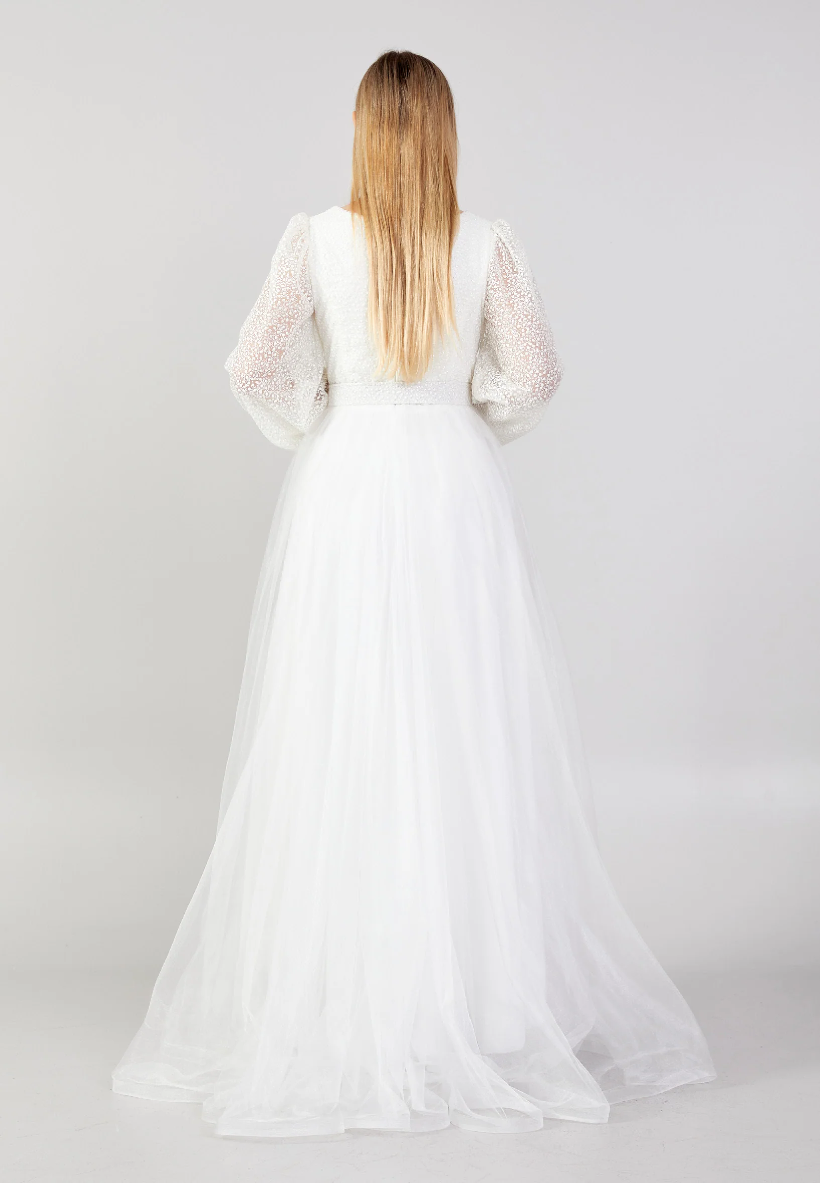 Long Sleeve Maxi Tulle A - Line Plus Size Prom Dress ron7176-b - Image 2
