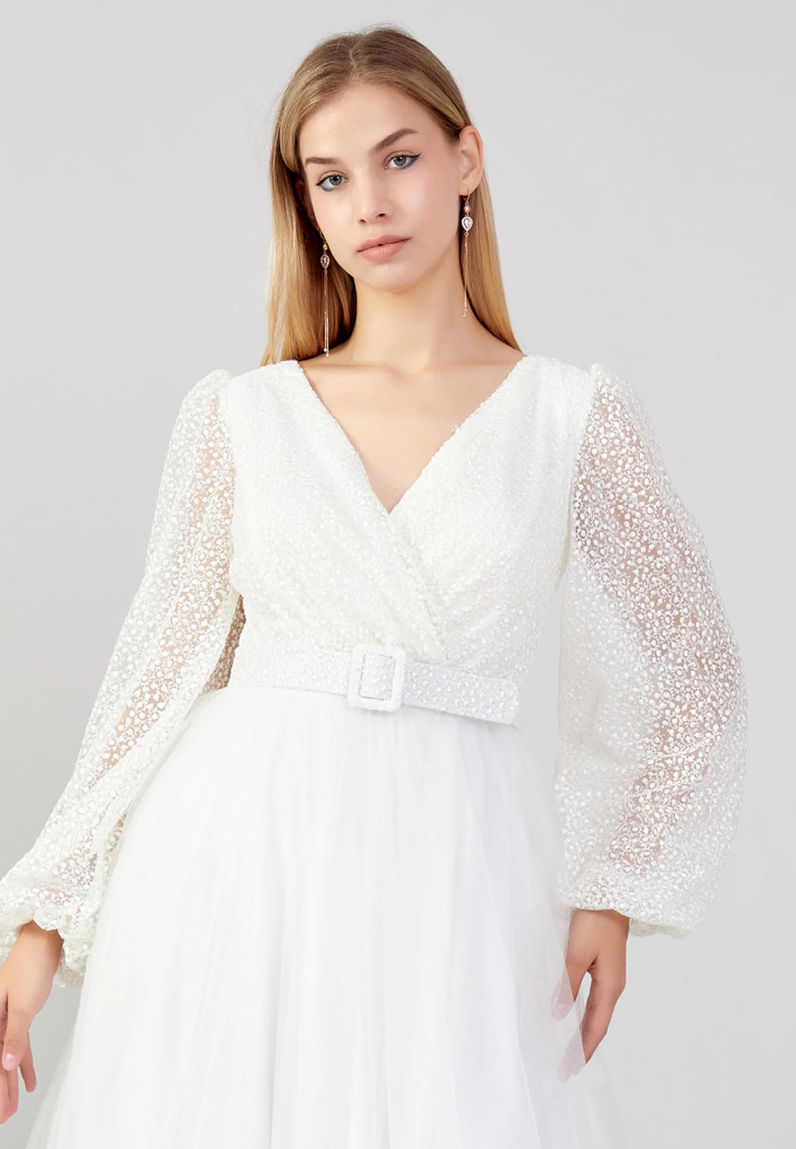 Long Sleeve Maxi Tulle A - Line Plus Size Prom Dress ron7176-b - Image 4