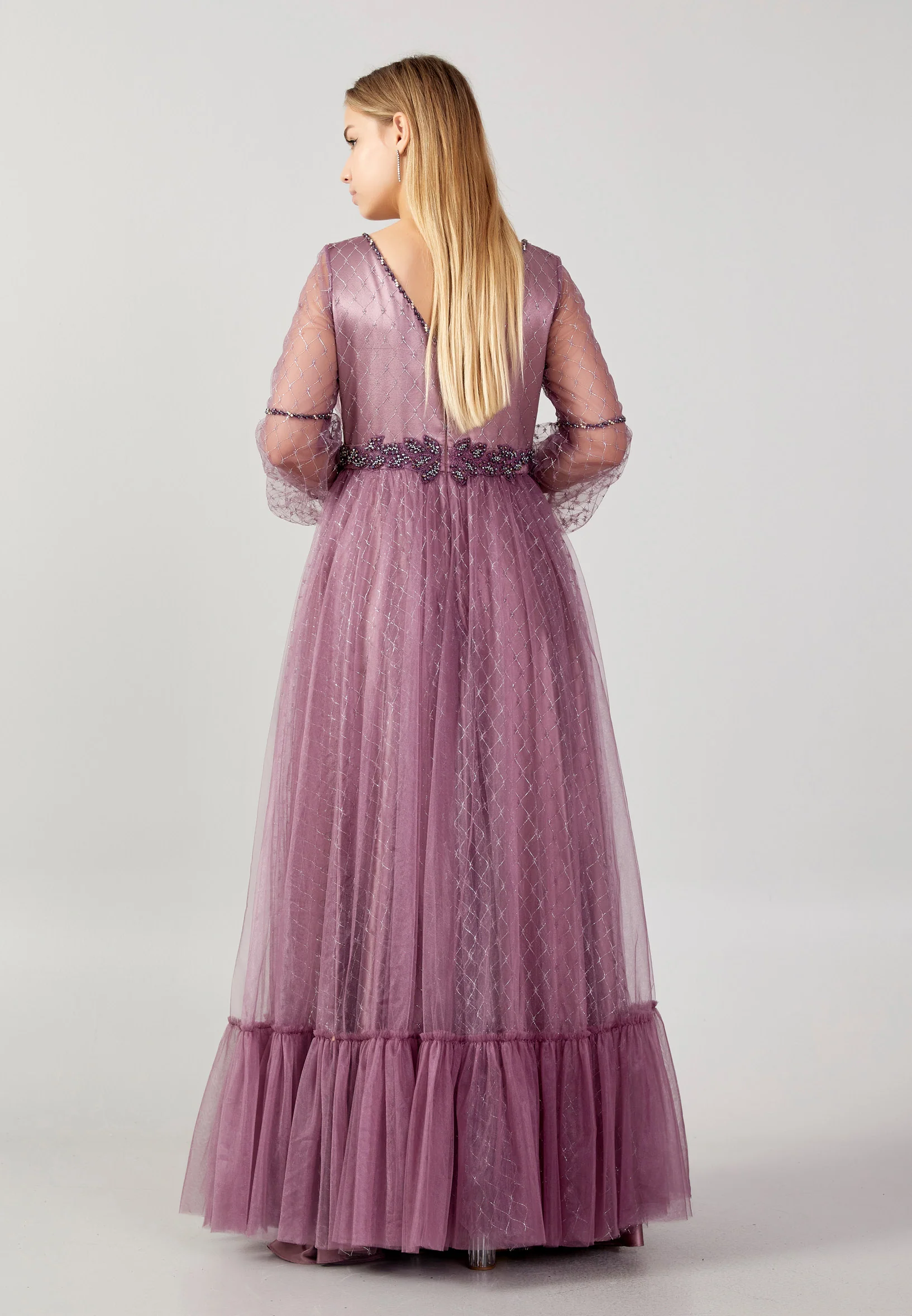 Long Sleeve Maxi Tulle A - Line Plus Size Prom Dress swr2292-b - Image 10