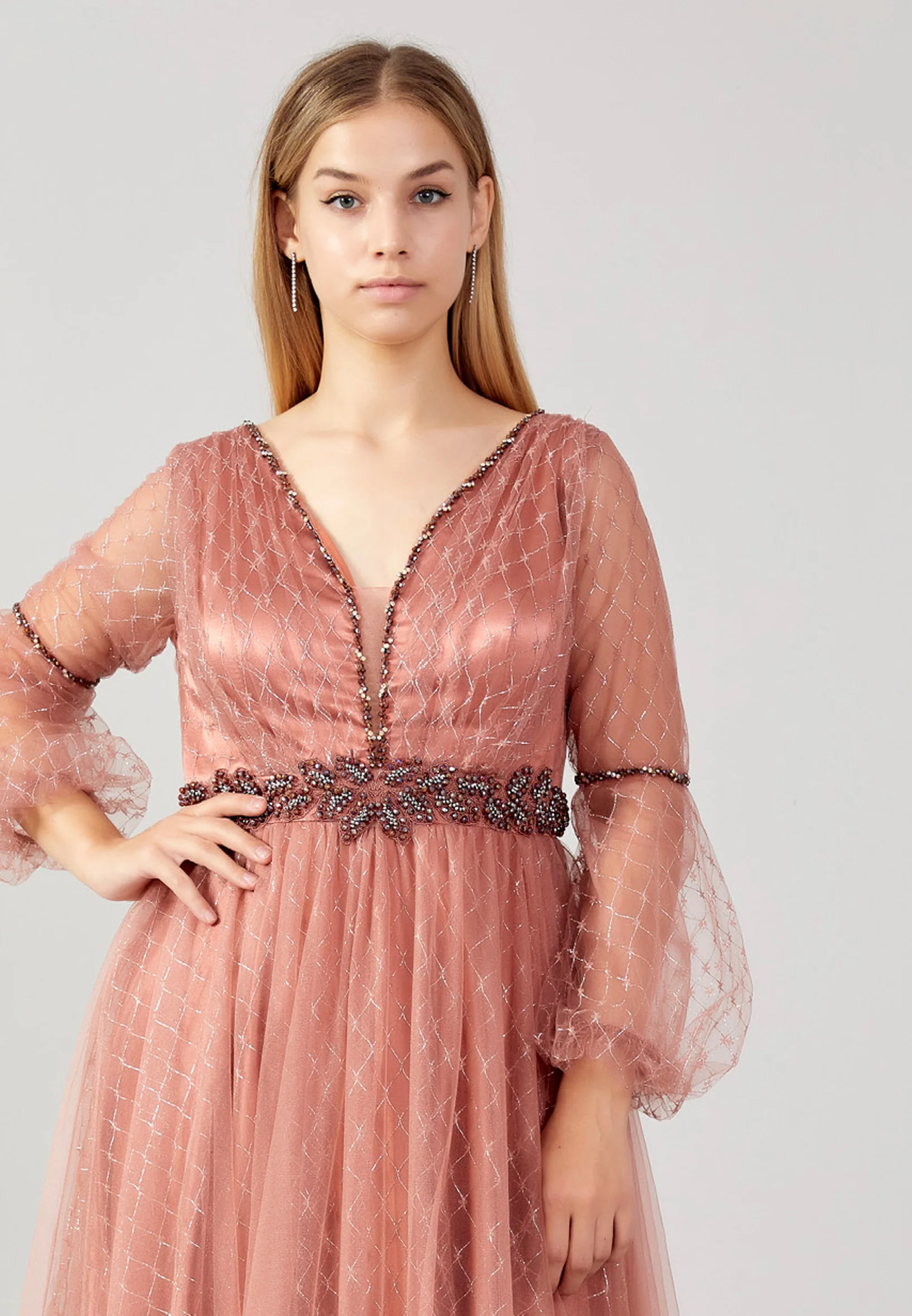 Long Sleeve Maxi Tulle A - Line Plus Size Prom Dress swr2292-b - Image 20