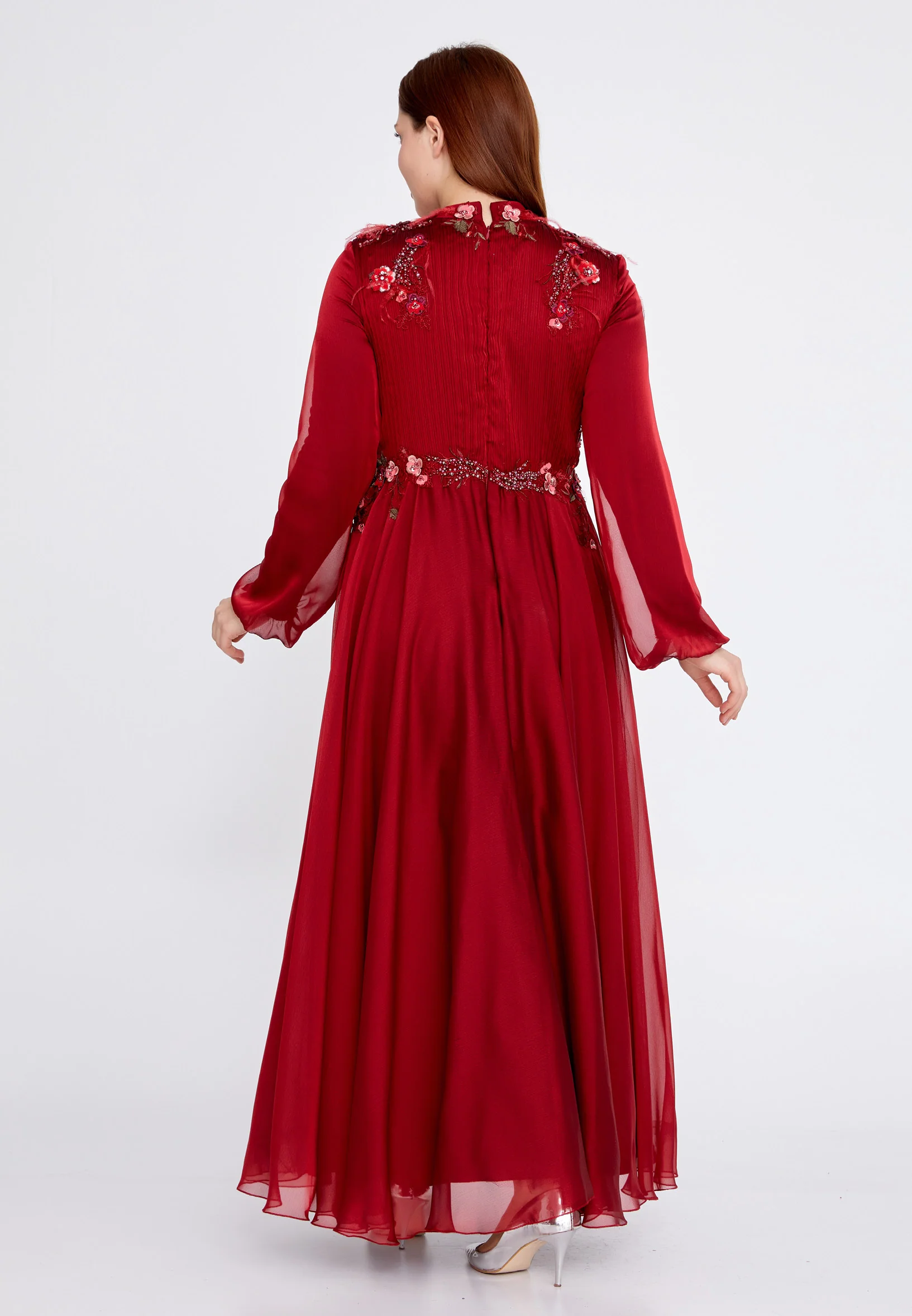 Long Sleeve Maxi Tulle A - Line Plus Size Wedding Guest Dress gzk7011-1 - Image 10