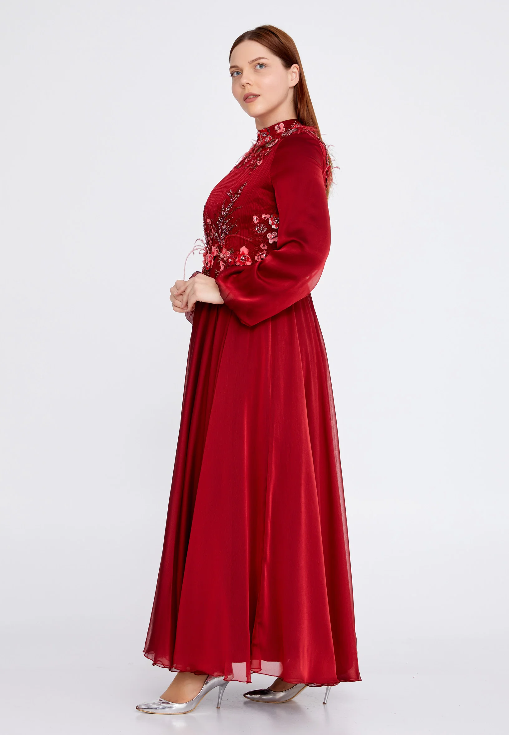 Long Sleeve Maxi Tulle A - Line Plus Size Wedding Guest Dress gzk7011-1 - Image 11