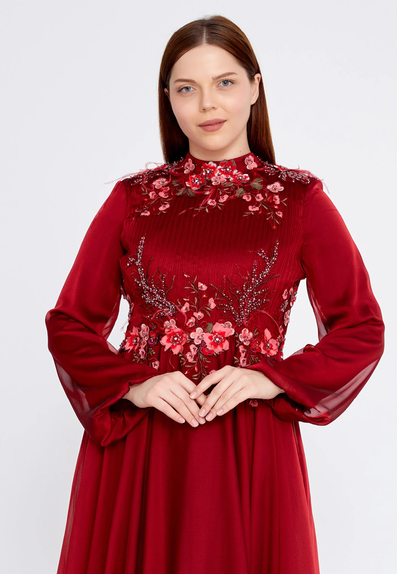 Long Sleeve Maxi Tulle A - Line Plus Size Wedding Guest Dress gzk7011-1 - Image 12
