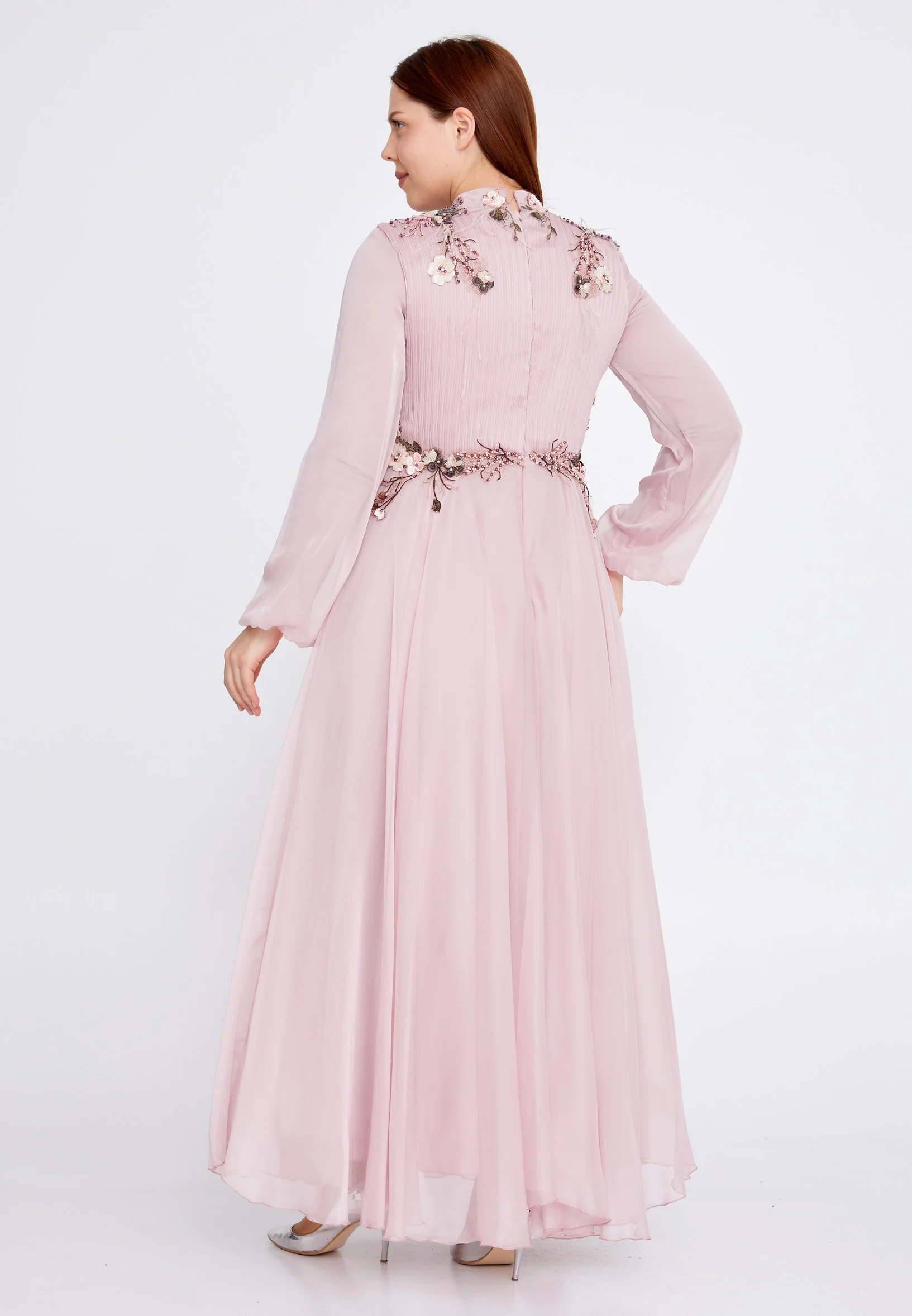 Long Sleeve Maxi Tulle A - Line Plus Size Wedding Guest Dress gzk7011-1 - Image 14