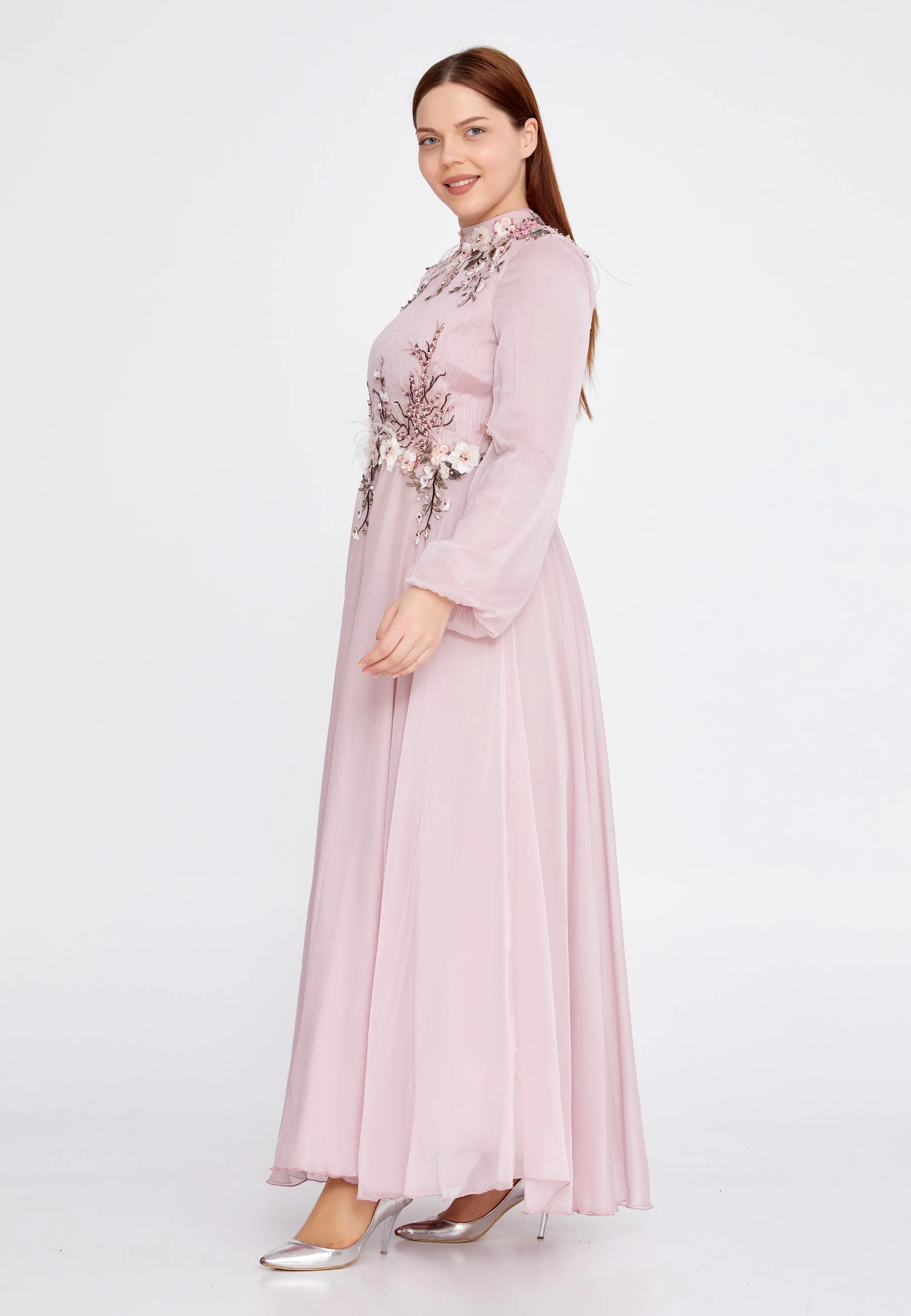 Long Sleeve Maxi Tulle A - Line Plus Size Wedding Guest Dress gzk7011-1 - Image 15