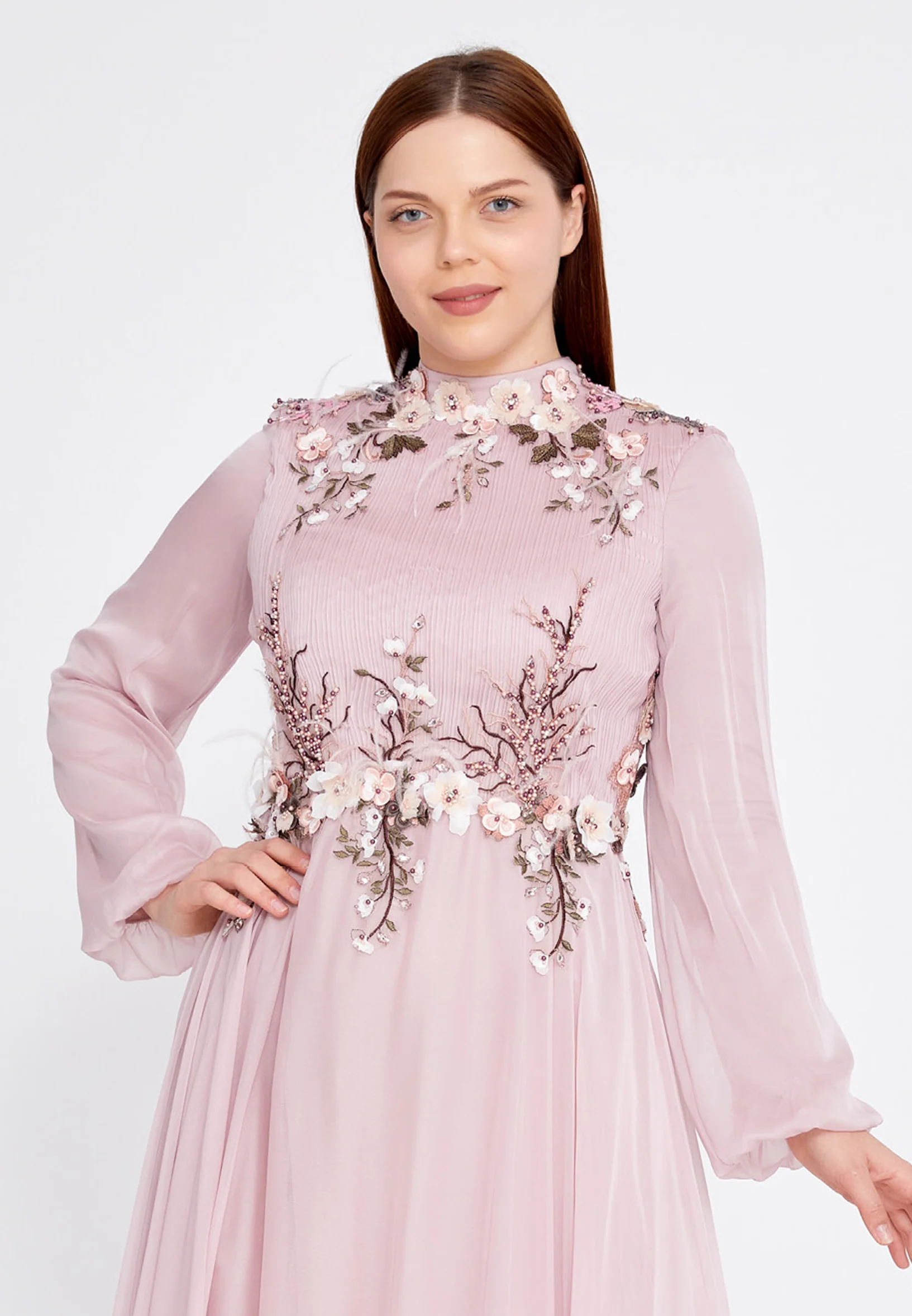 Long Sleeve Maxi Tulle A - Line Plus Size Wedding Guest Dress gzk7011-1 - Image 16