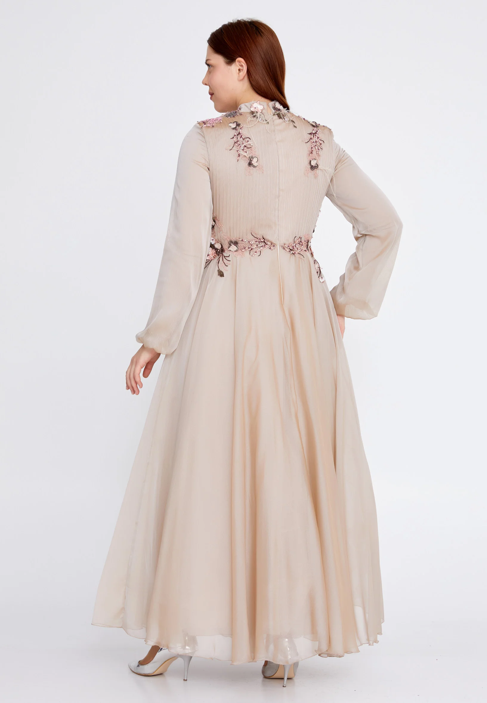 Long Sleeve Maxi Tulle A - Line Plus Size Wedding Guest Dress gzk7011-1 - Image 2