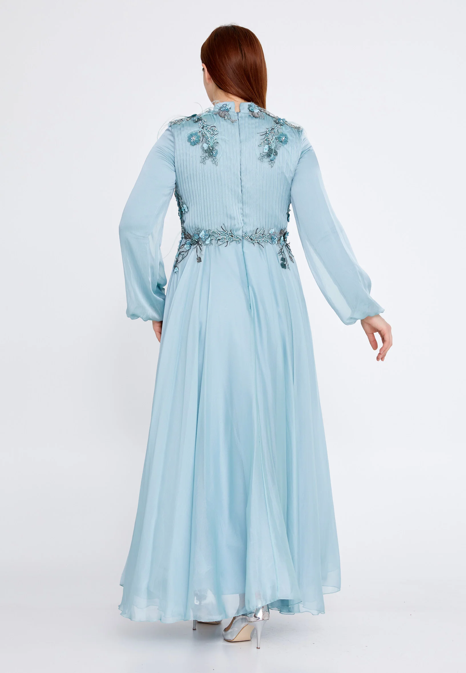 Long Sleeve Maxi Tulle A - Line Plus Size Wedding Guest Dress gzk7011-1 - Image 6