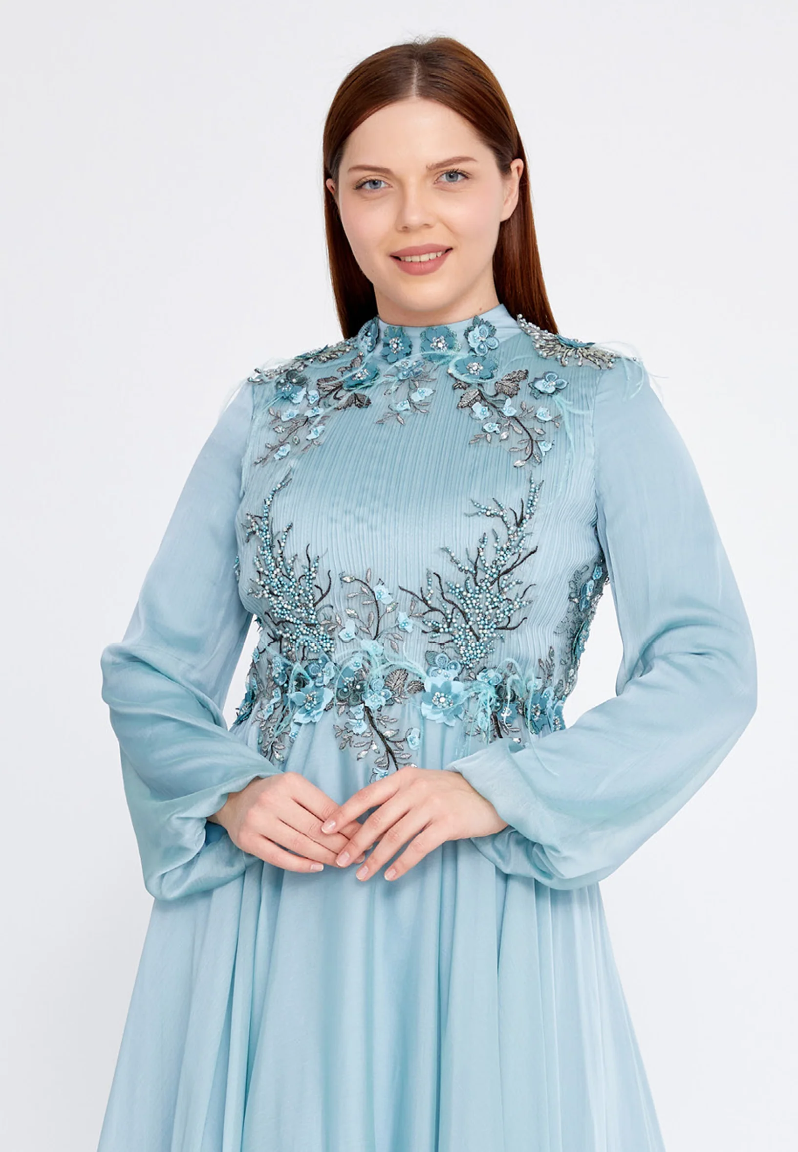 Long Sleeve Maxi Tulle A - Line Plus Size Wedding Guest Dress gzk7011-1 - Image 8