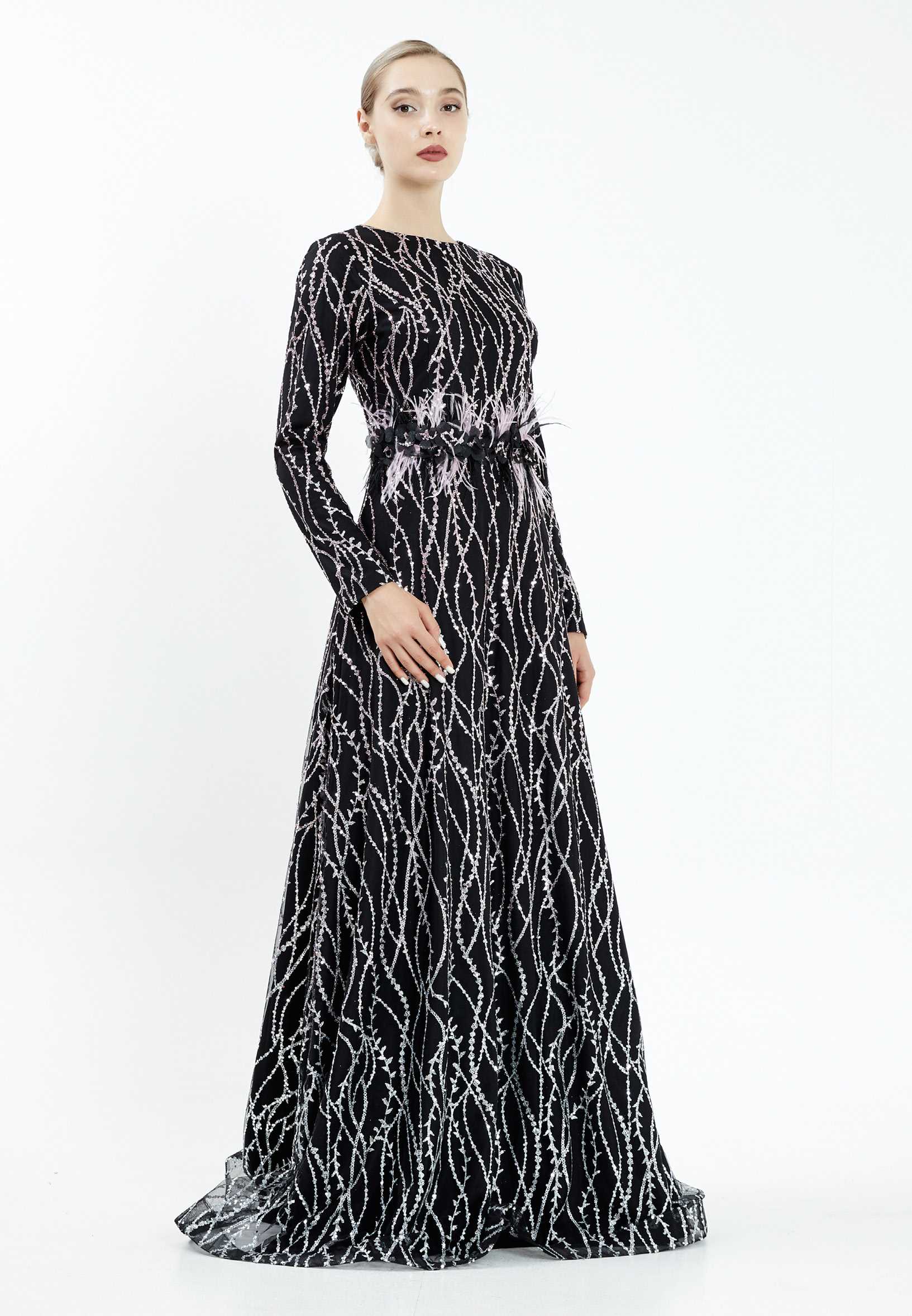 Long Sleeve Maxi Tulle A - Line Regular Evening Dress efl20205 - Image 15